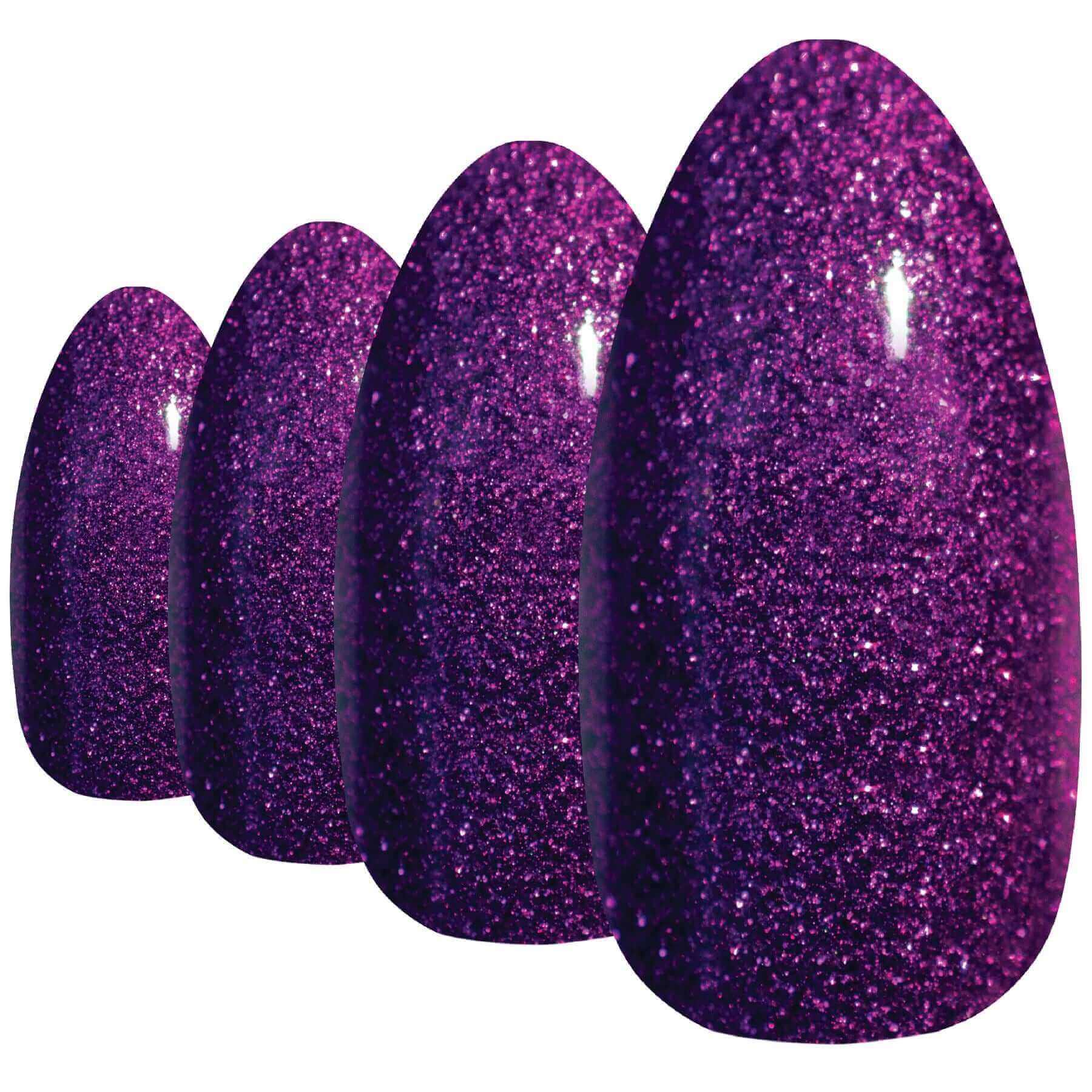 Multipack - False Nails Bling Art Purple Gel Almond Stiletto Long Fake Acrylic Tips and Glue