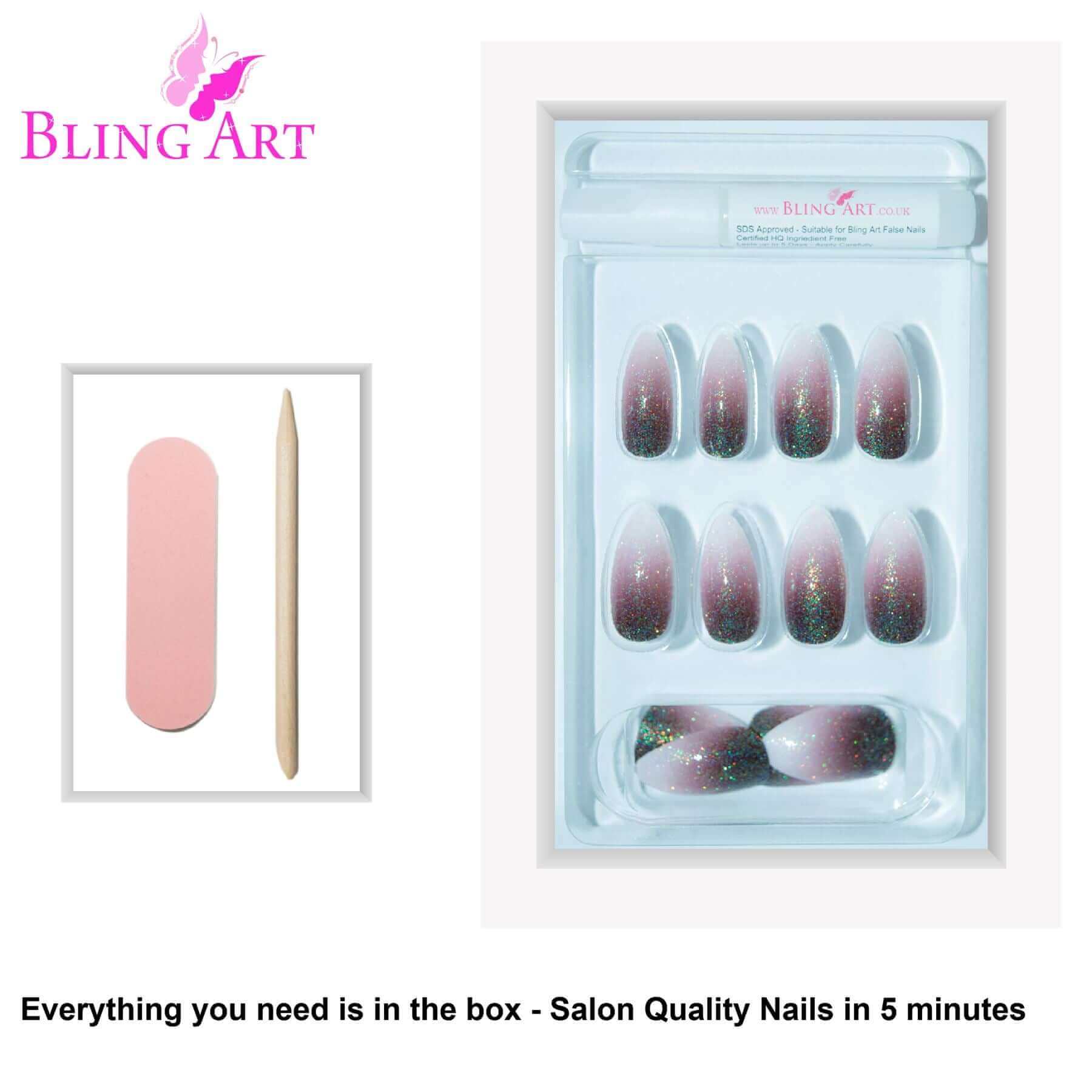 False Nails by Bling Art Red Brown Gel Ombre Almond Stiletto Long Fake Tips