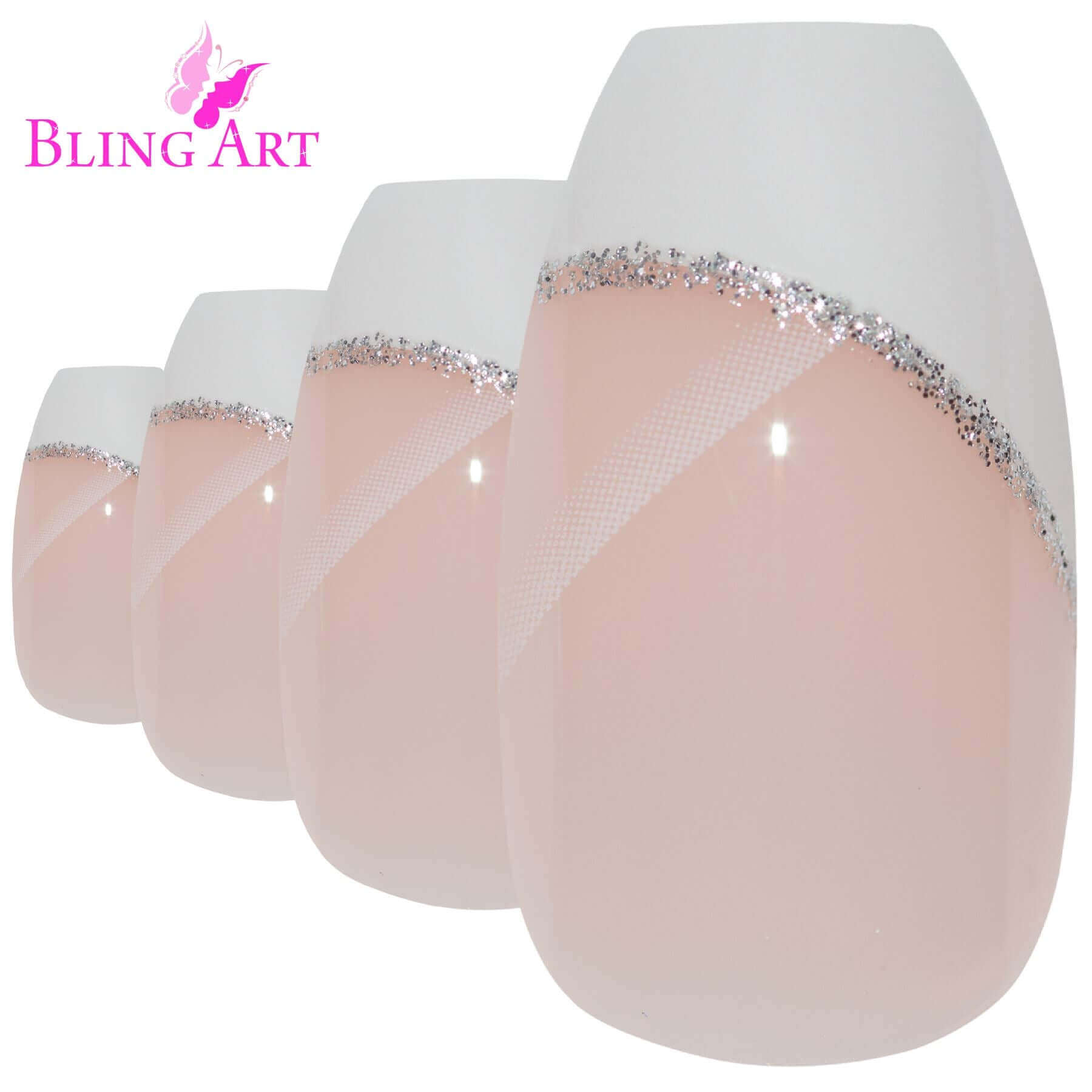 False Nails by Bling Art White Polished Ballerina Coffin Fake French Nail Tips