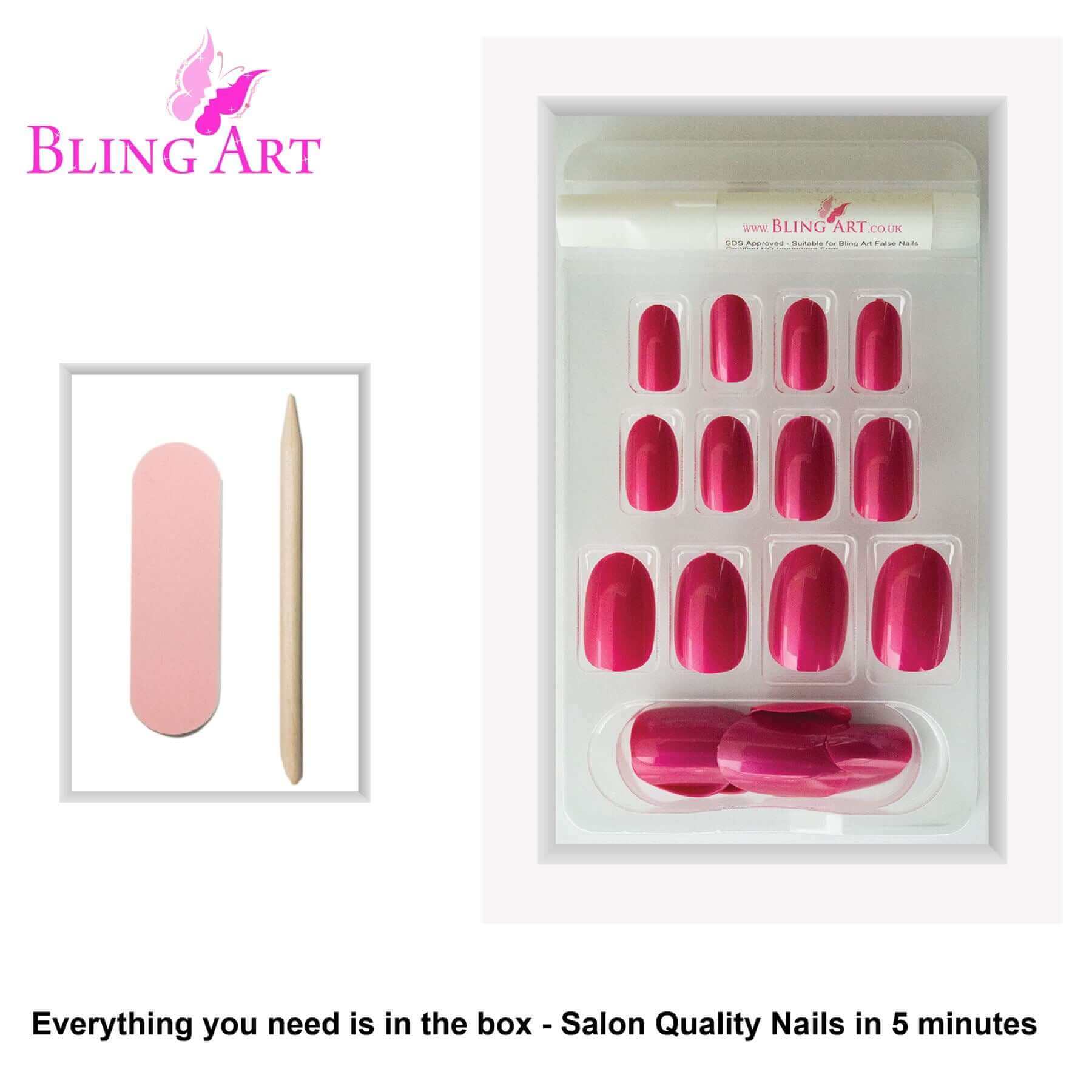 False Nails by Bling Art Red Matte Metallic Oval Medium Fake Acrylic Tips Glue