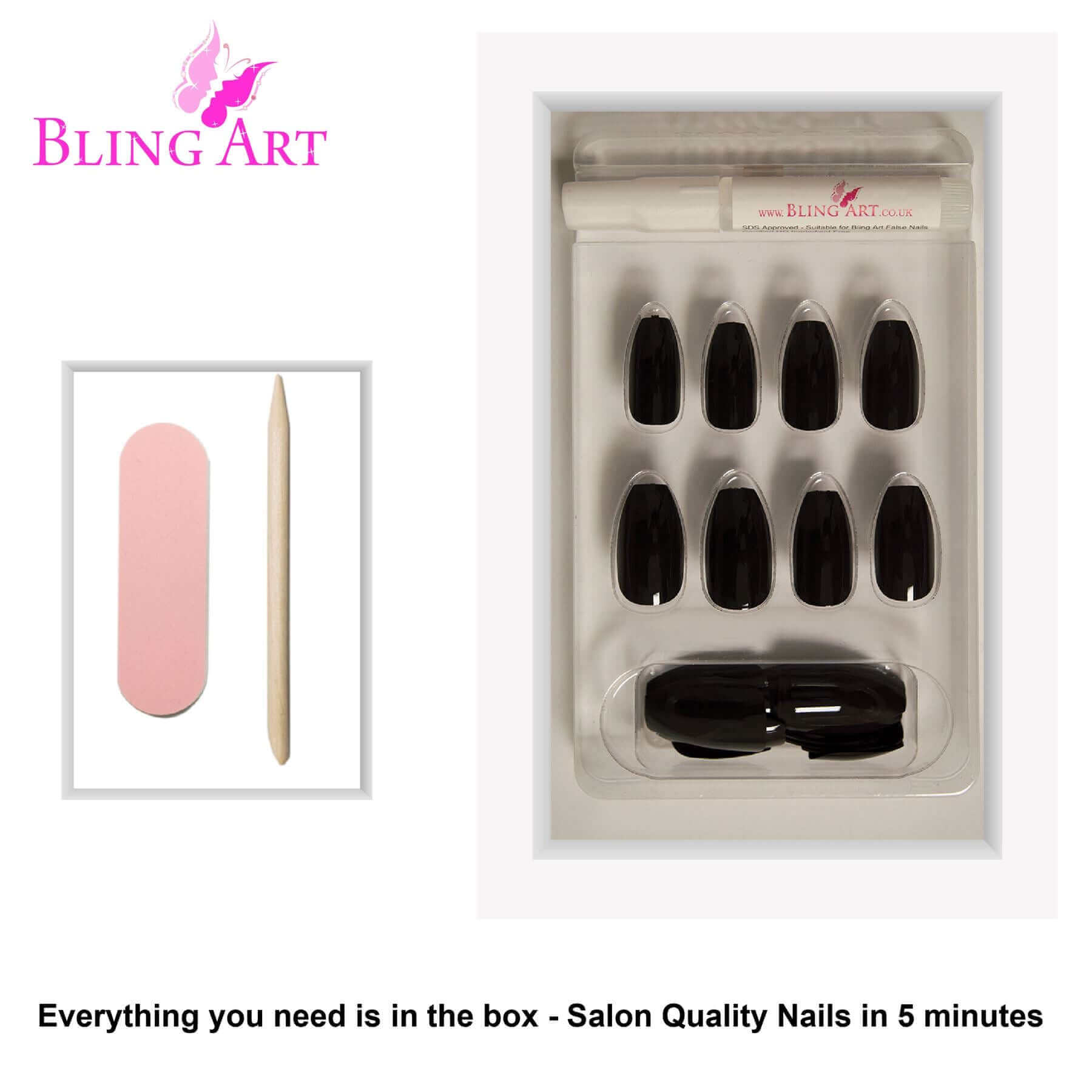 False Nails Bling Art Black Polished Ballerina Coffin Long Acrylic Fake Tips