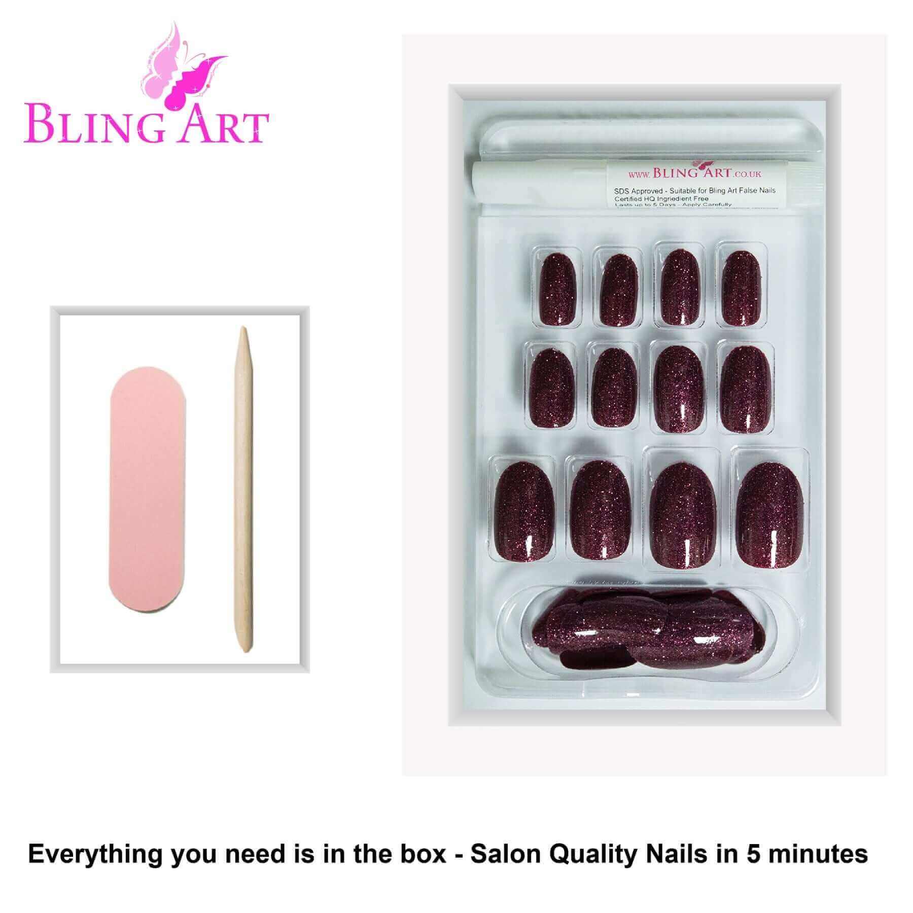 Multipack - False Nails by Bling Art Red Brown Gel Oval Medium  Acrylic Tips with Glue
