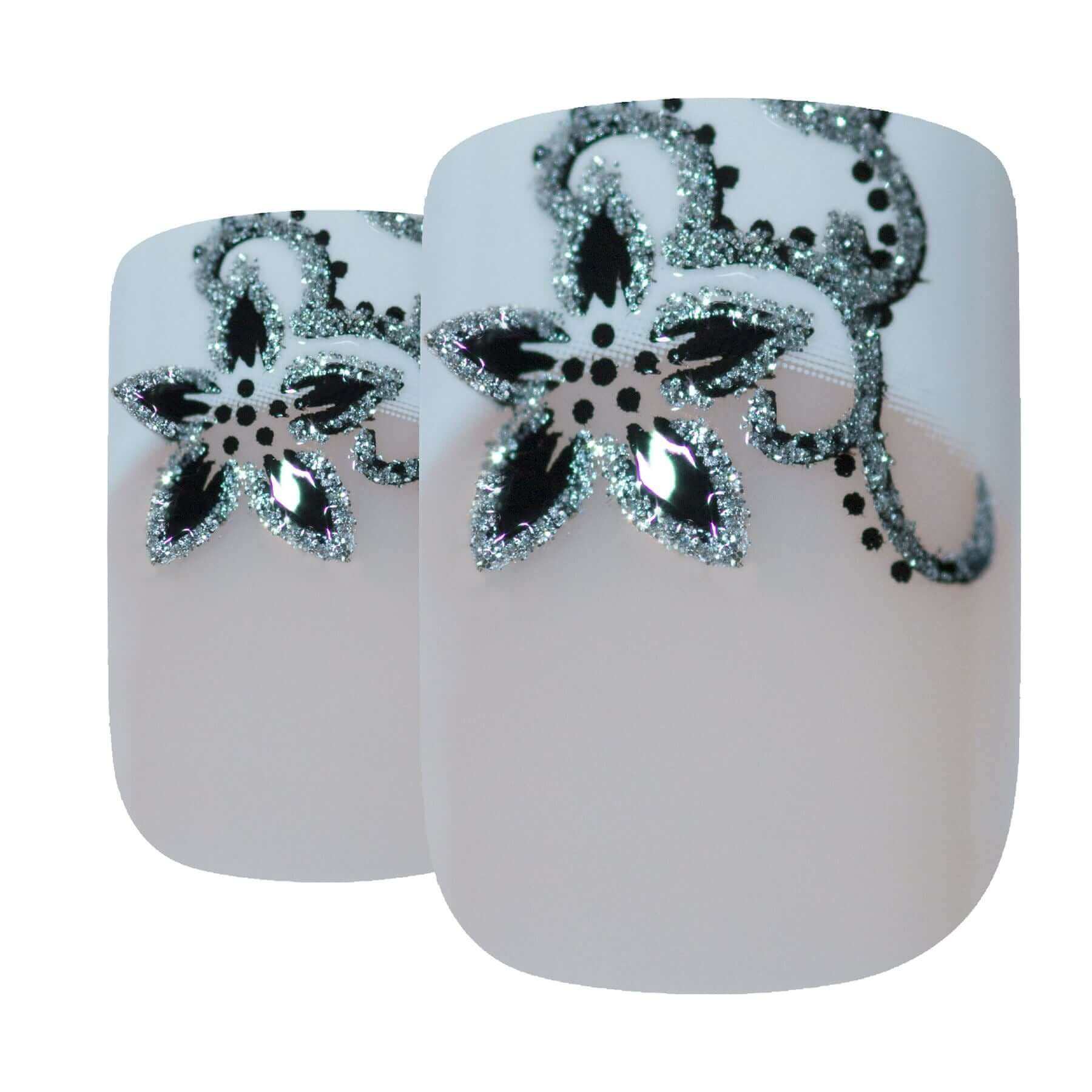 False Nails by Bling Art Black White French Manicure Fake Medium Tips with Glue