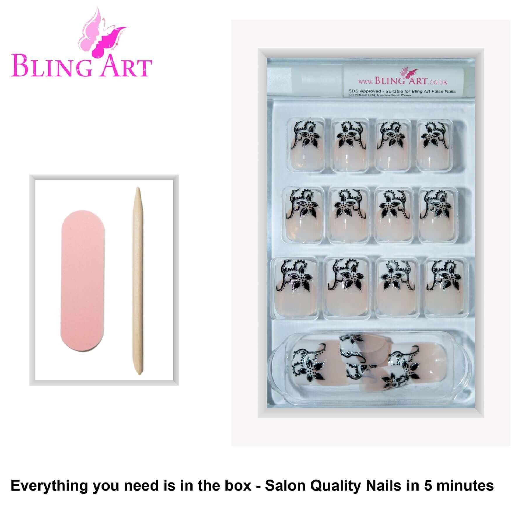 False Nails by Bling Art Black White French Manicure Fake Medium Tips with Glue