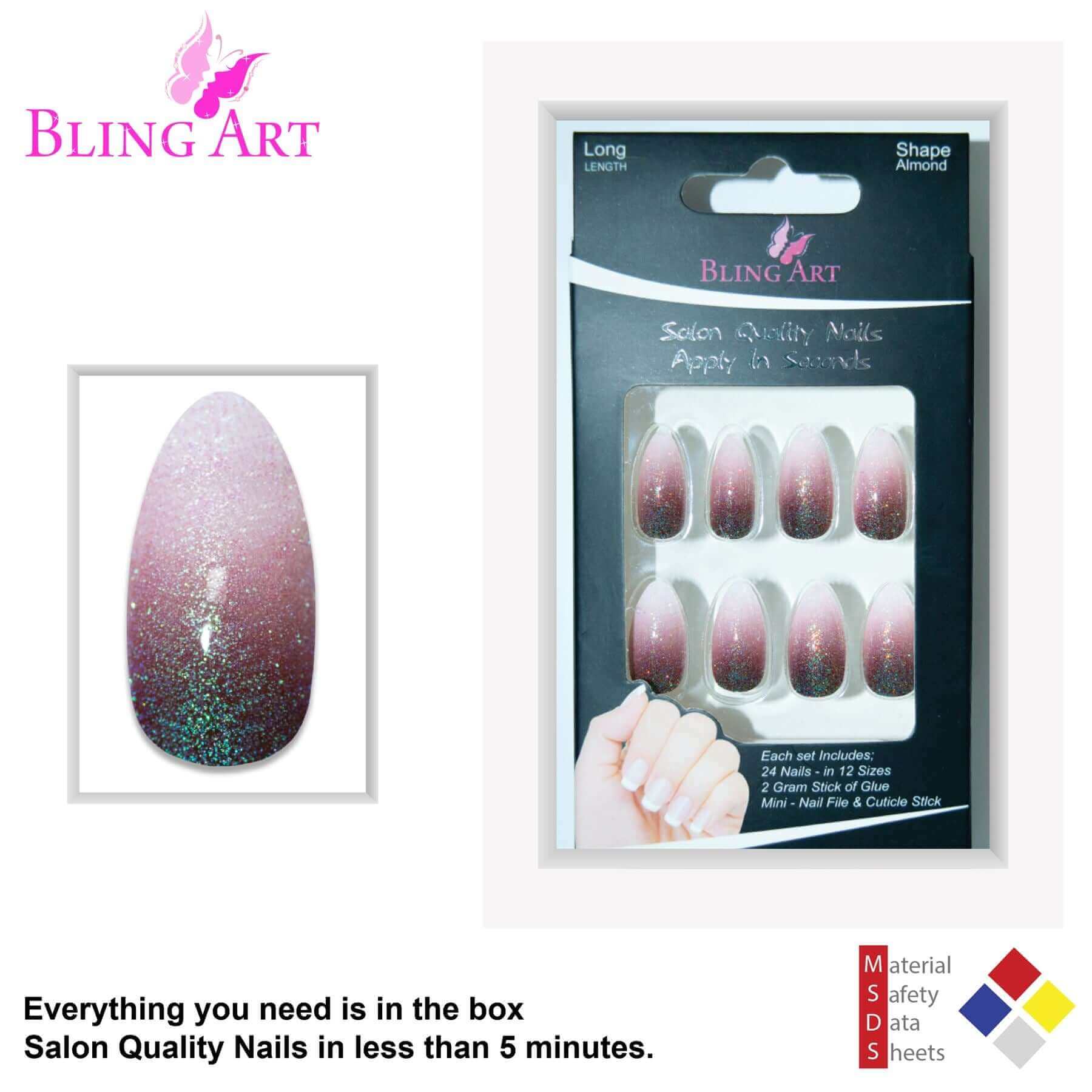 False Nails by Bling Art Red Brown Gel Ombre Almond Stiletto Long Fake Tips