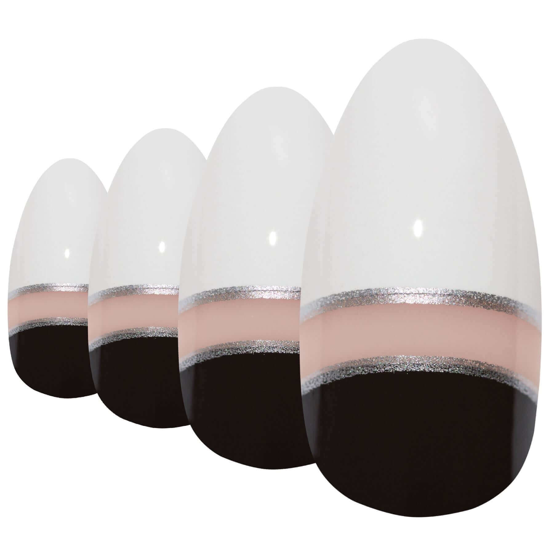 False Nails by Bling Art Black White Glossy Almond Stiletto Acrylic Fake Tips