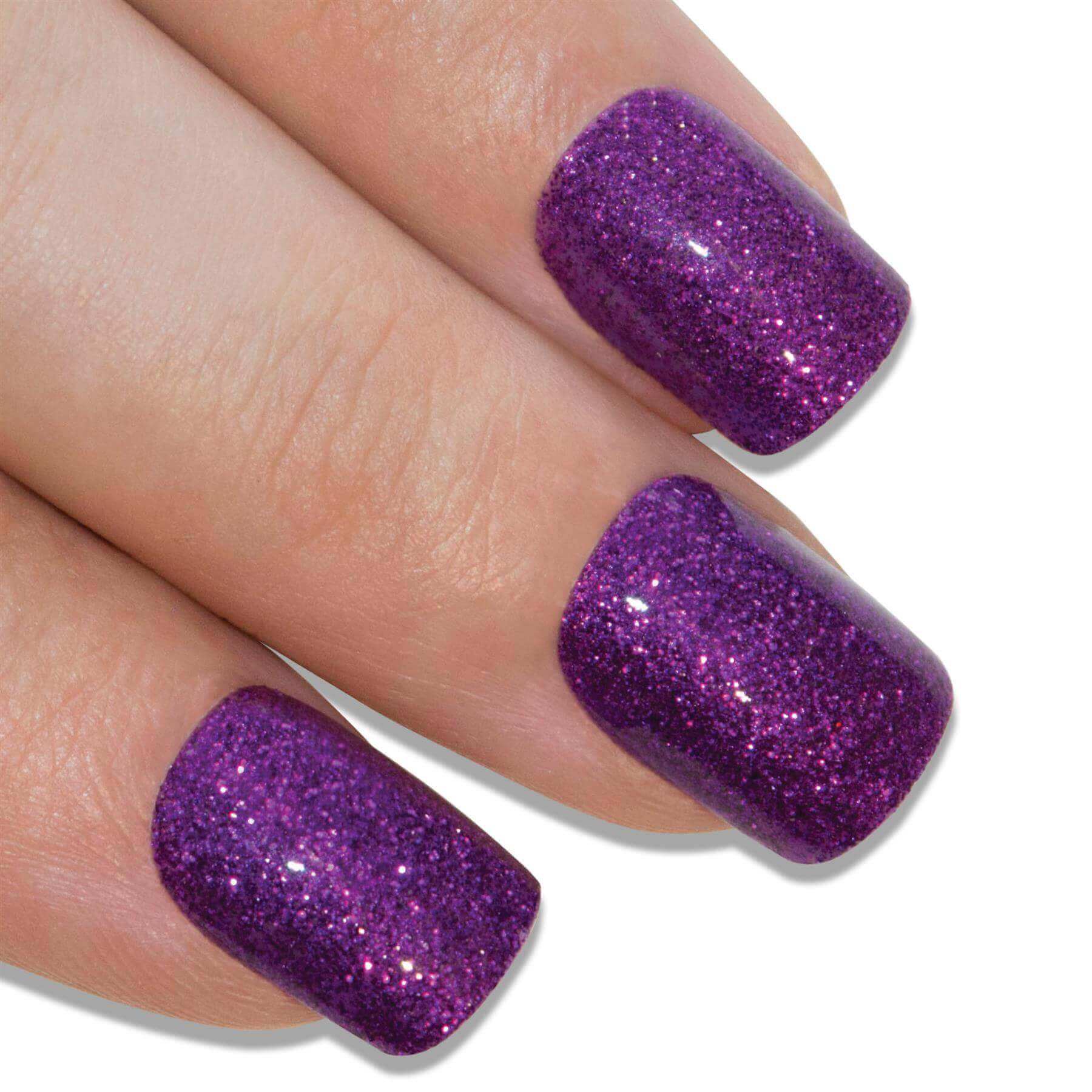 Multipack - False Nails by Bling Art Purple Gel French Manicure Fake Medium Tips with Glue shown on fingers.