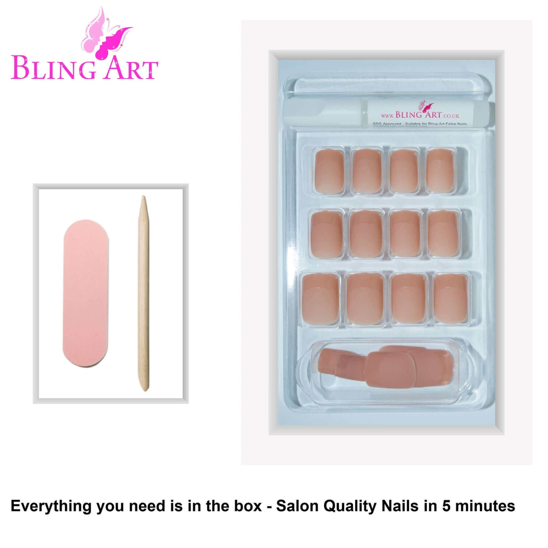 False Nails by Bling Art Beige Matte French Squoval 24 Fake Medium Acrylic Tips