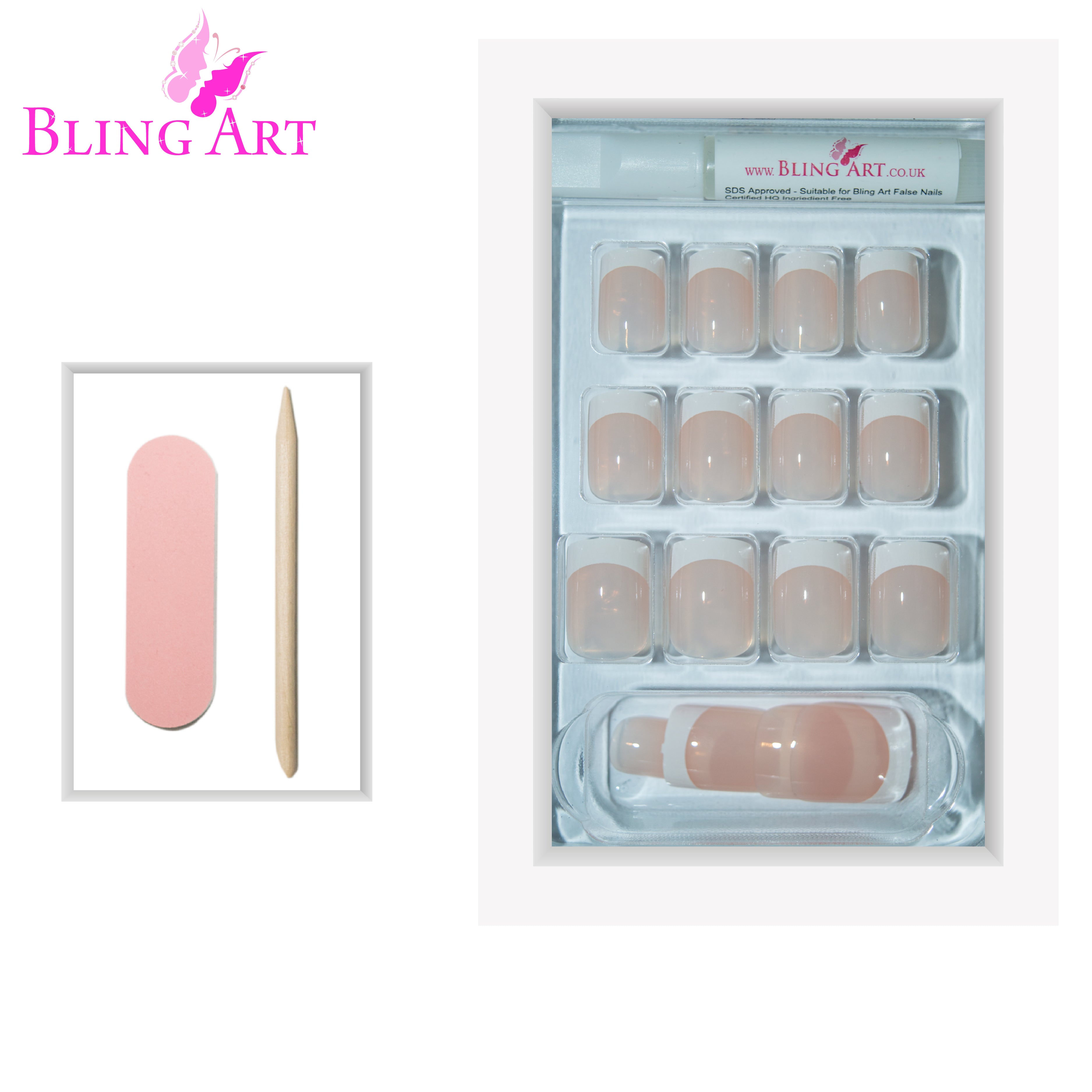 White French manicure Bling Art press-on nails — additional product view showing the timeless white tip silhouette.