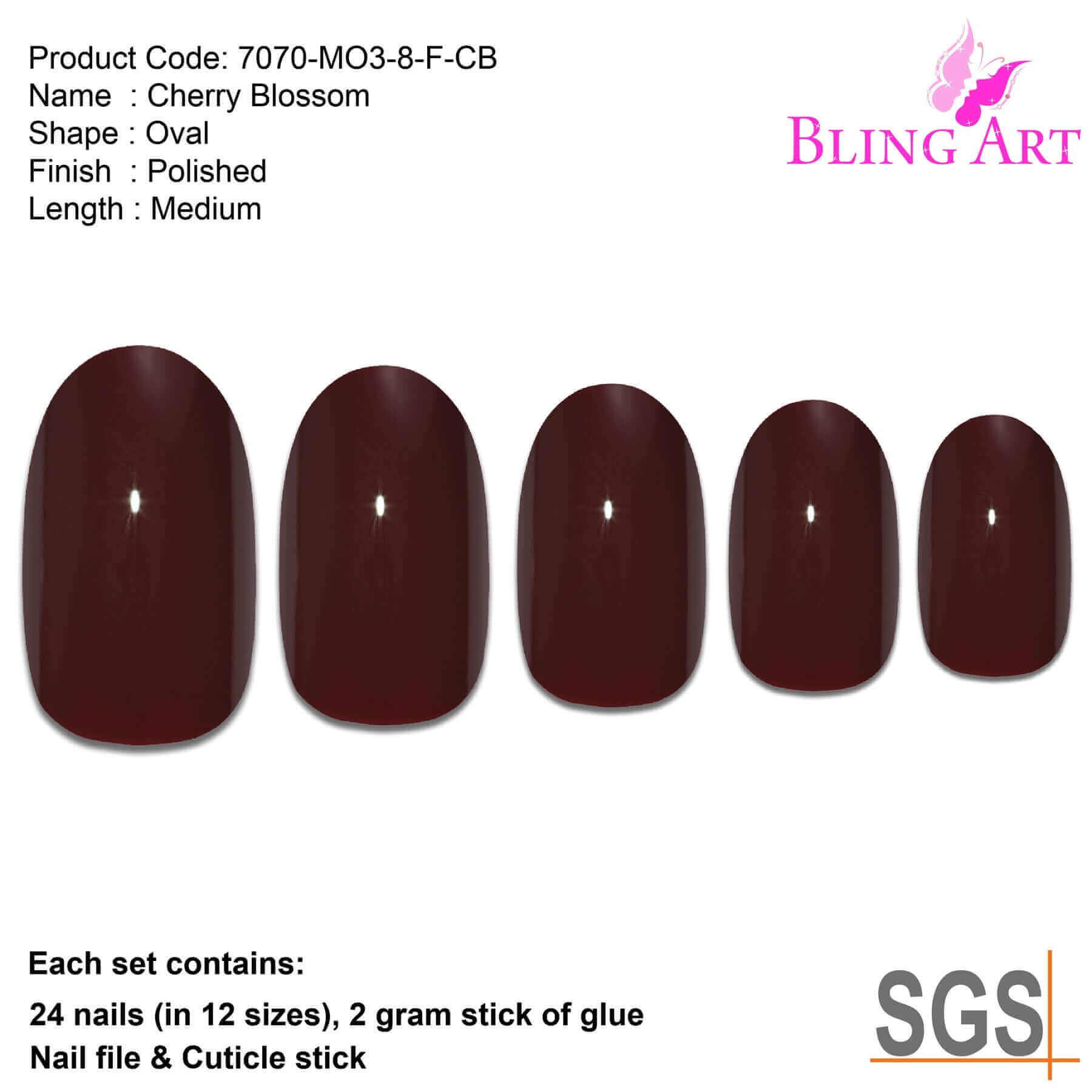 False Nails by Bling Art Red Brown Polished Oval Medium Fake Acrylic Nail Tips