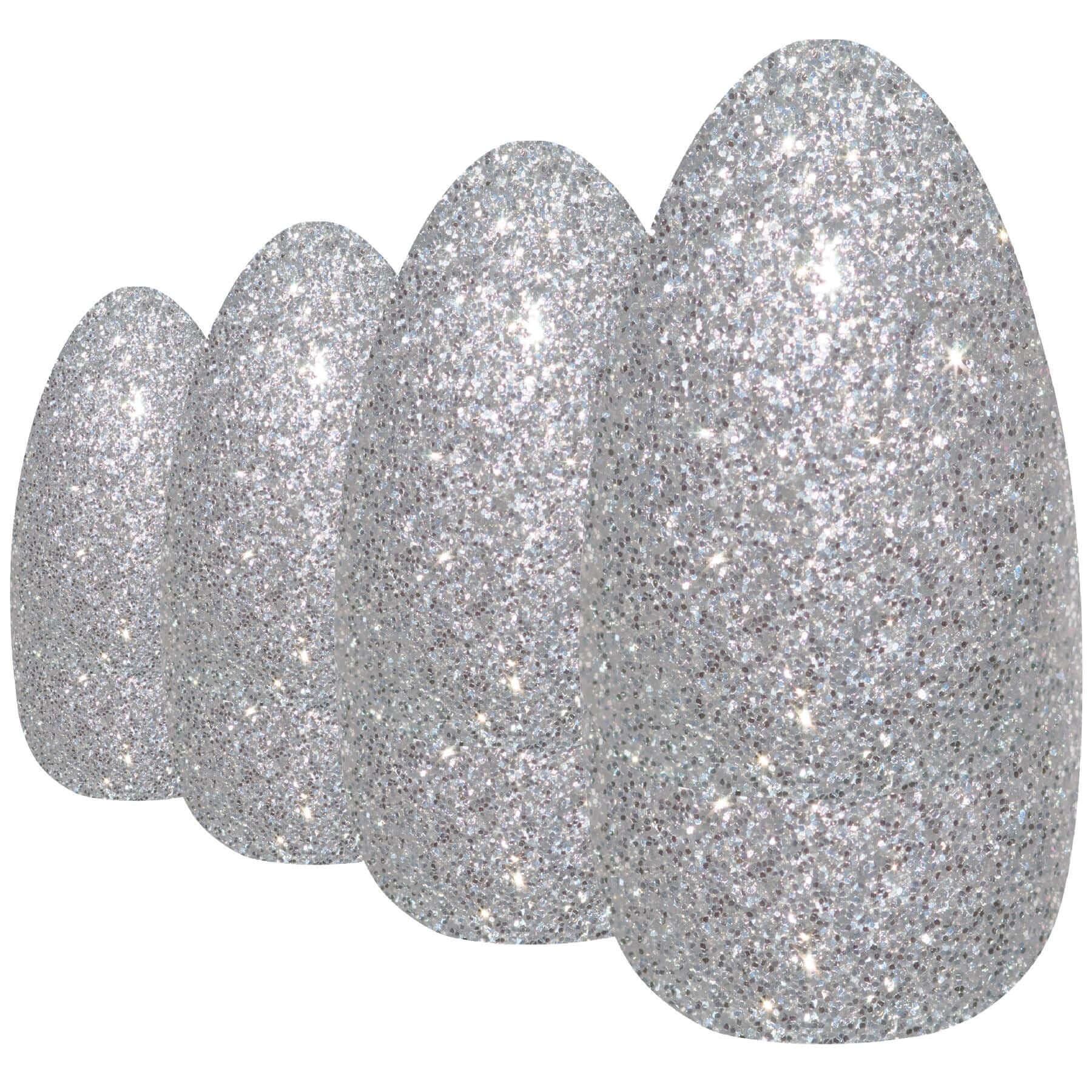 False Nails Bling Art Silver Gel Almond Stiletto Long Fake Acrylic Tips with Glue