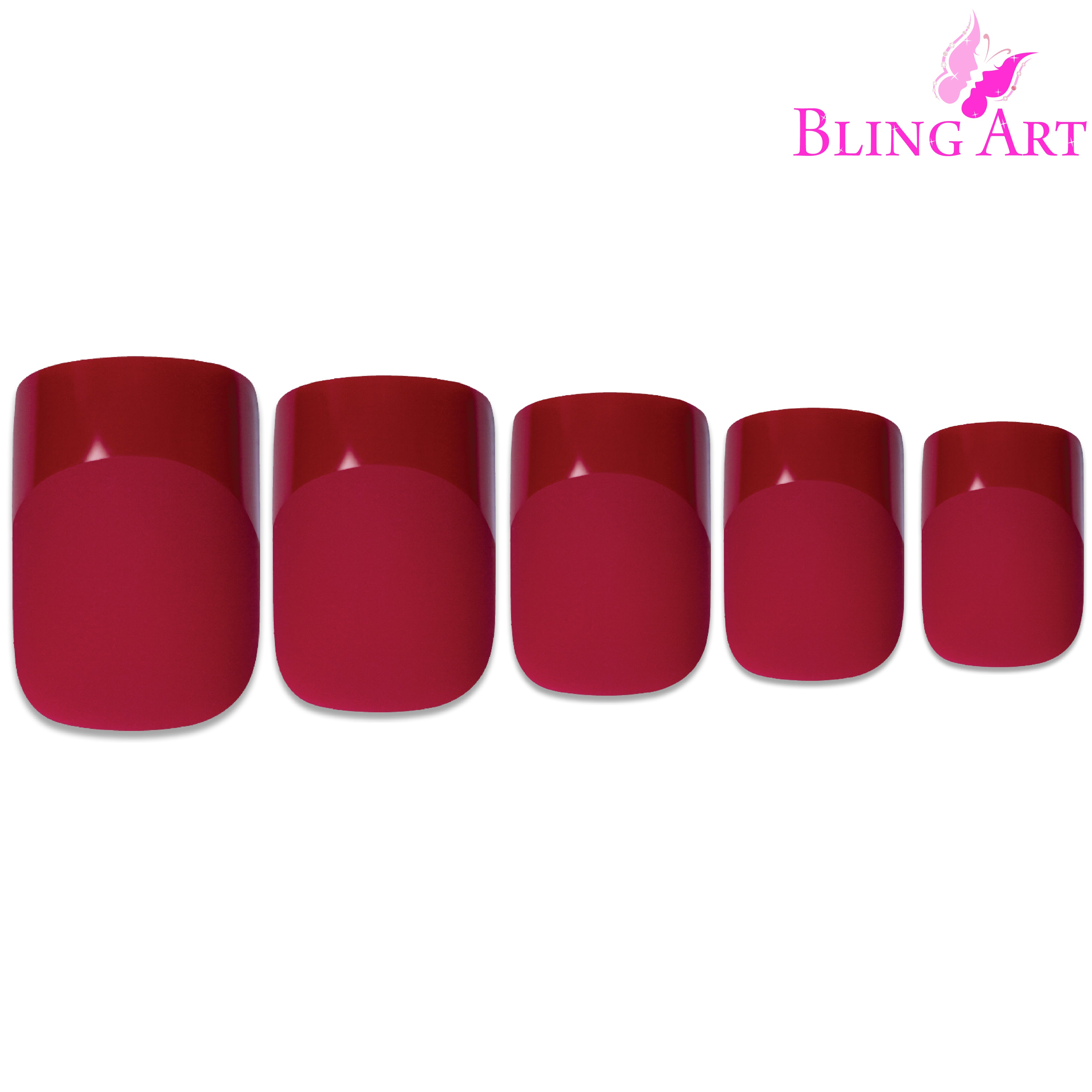 Red matte French manicure Bling Art press-on nails — lifestyle context shot showing the bold velvet matte red French.