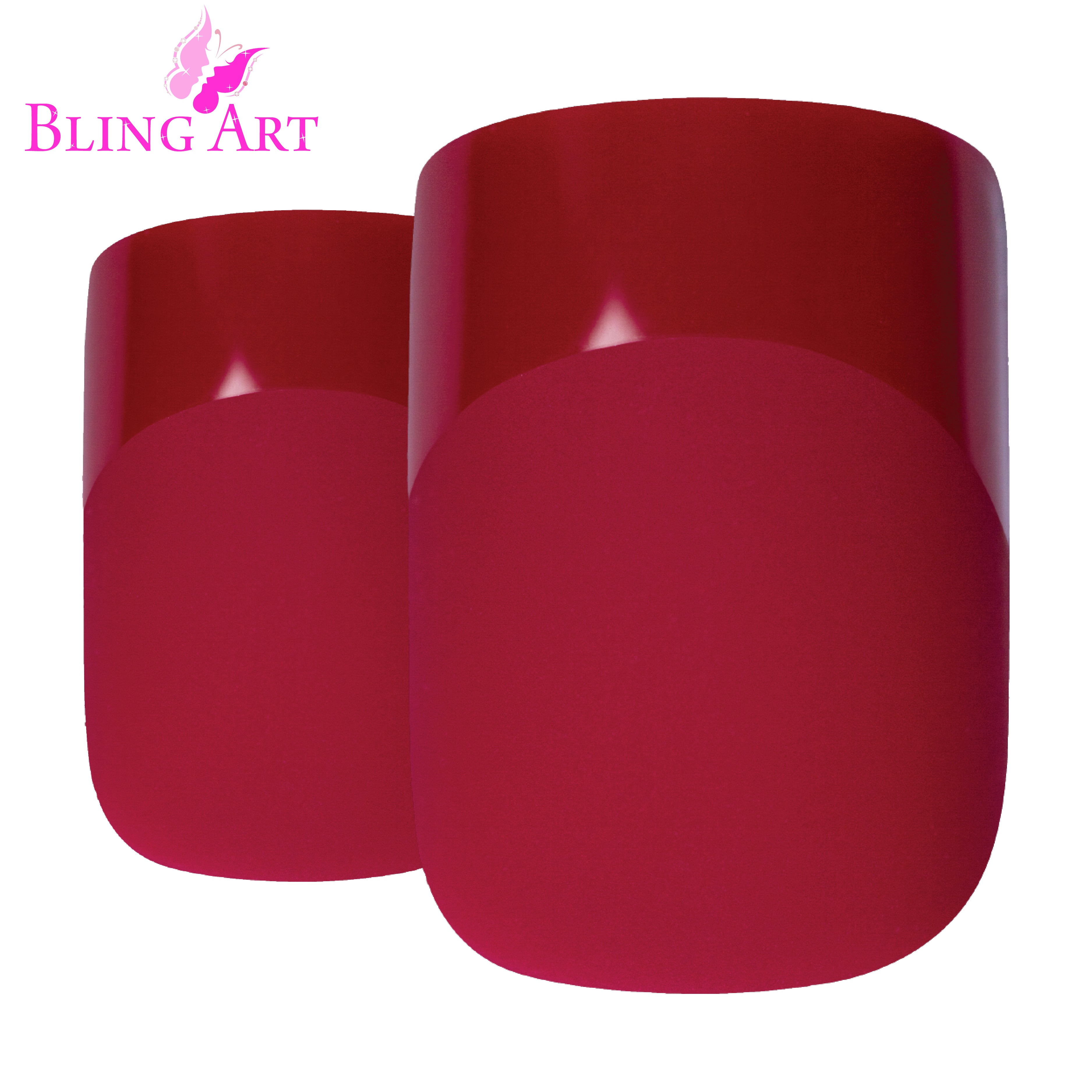Red matte French manicure Bling Art press-on nails — detail view showing the French tip and matte finish quality.