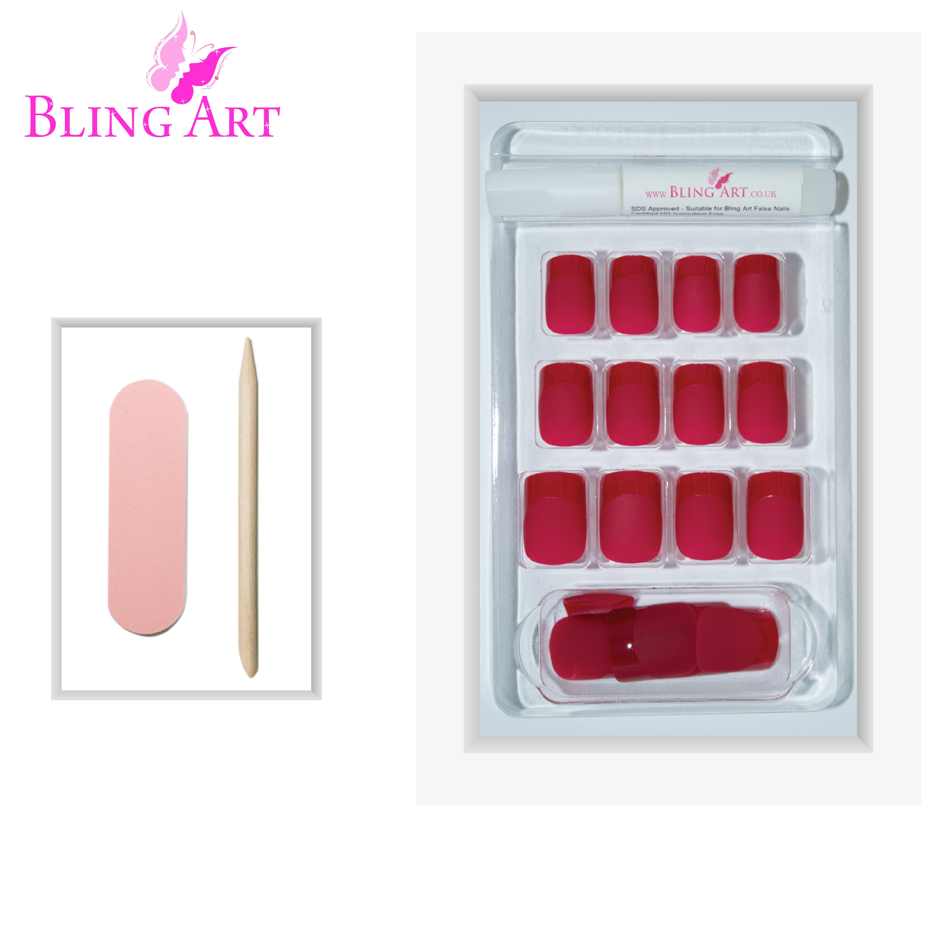 Red matte French manicure Bling Art press-on nails — additional product view showing the red matte tip silhouette.