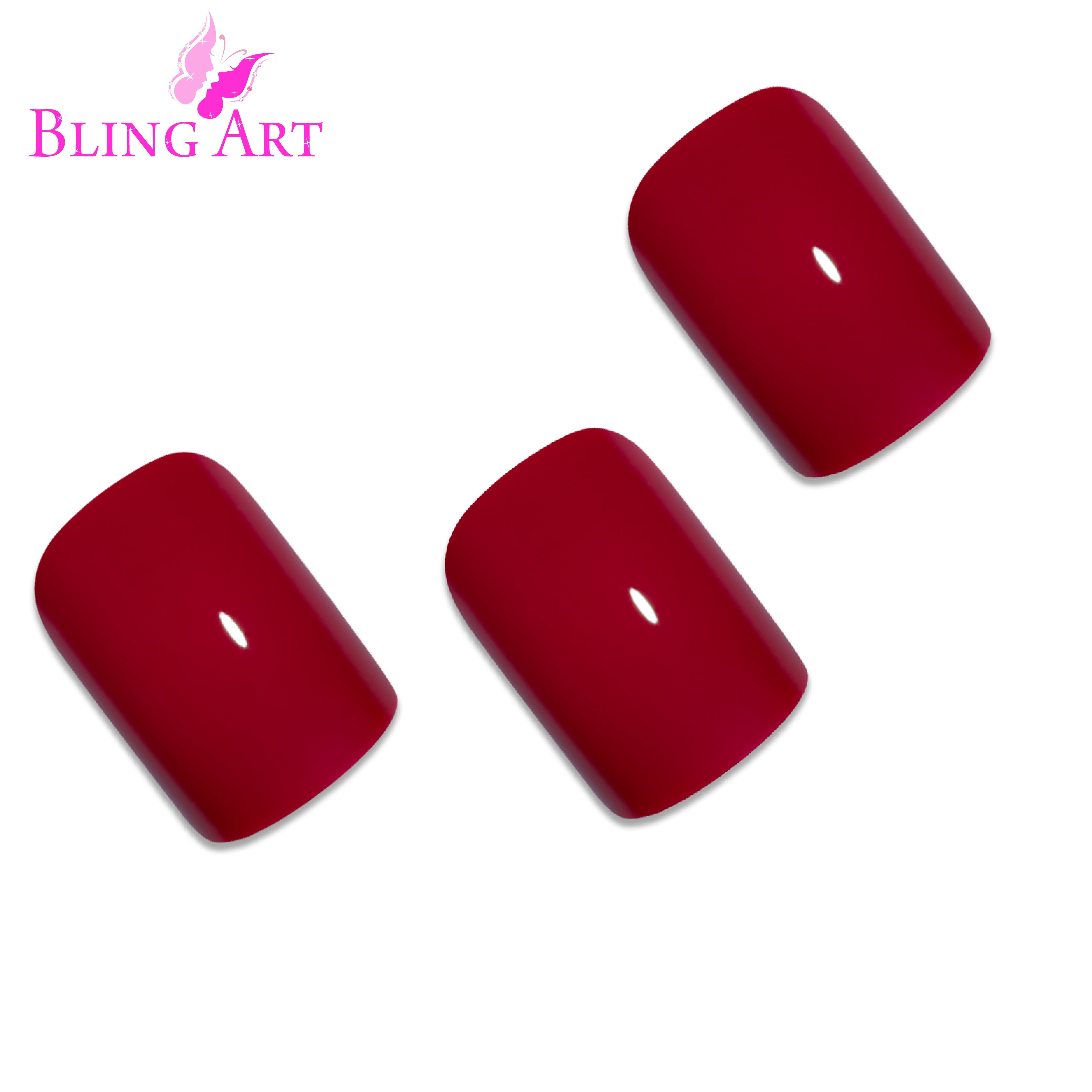 Red polished French manicure Bling Art press-on nails — alternative angle revealing the French tip definition and bond line.