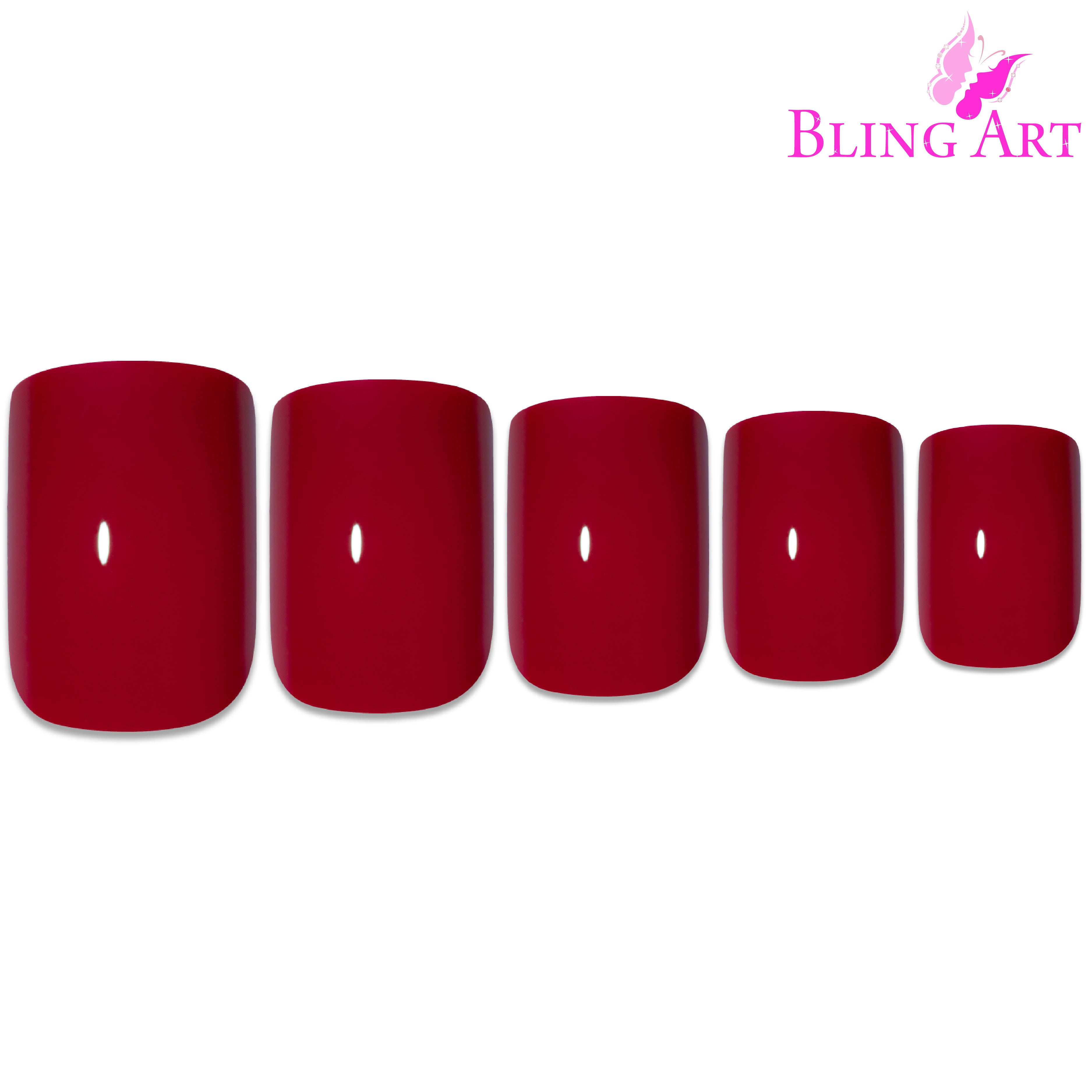 Red polished French manicure Bling Art press-on nails — lifestyle context shot showing the bold romantic French look.
