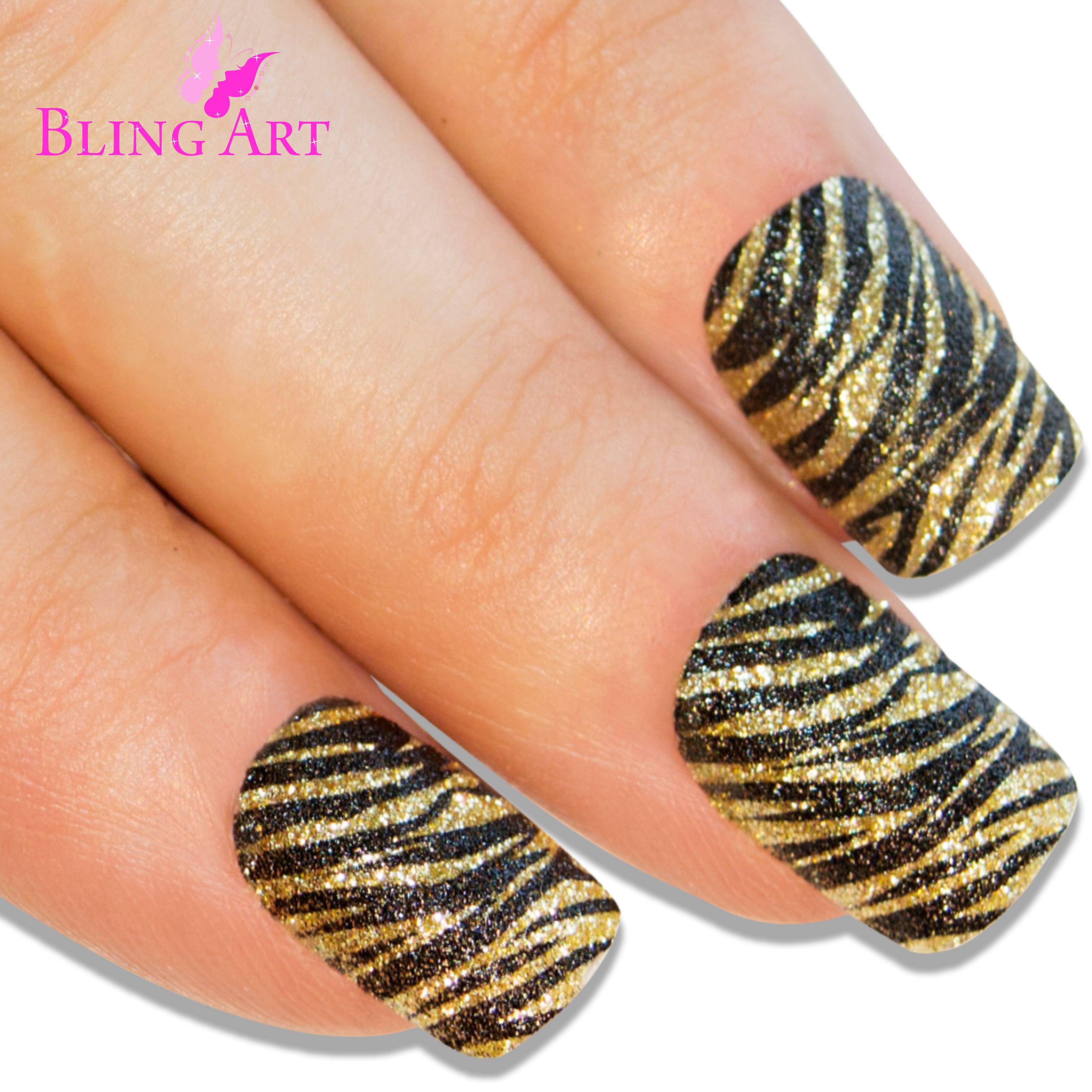 Gold Black French manicure Bling Art press-on nails — additional product view showing the champagne-gold and jet-black contrast.