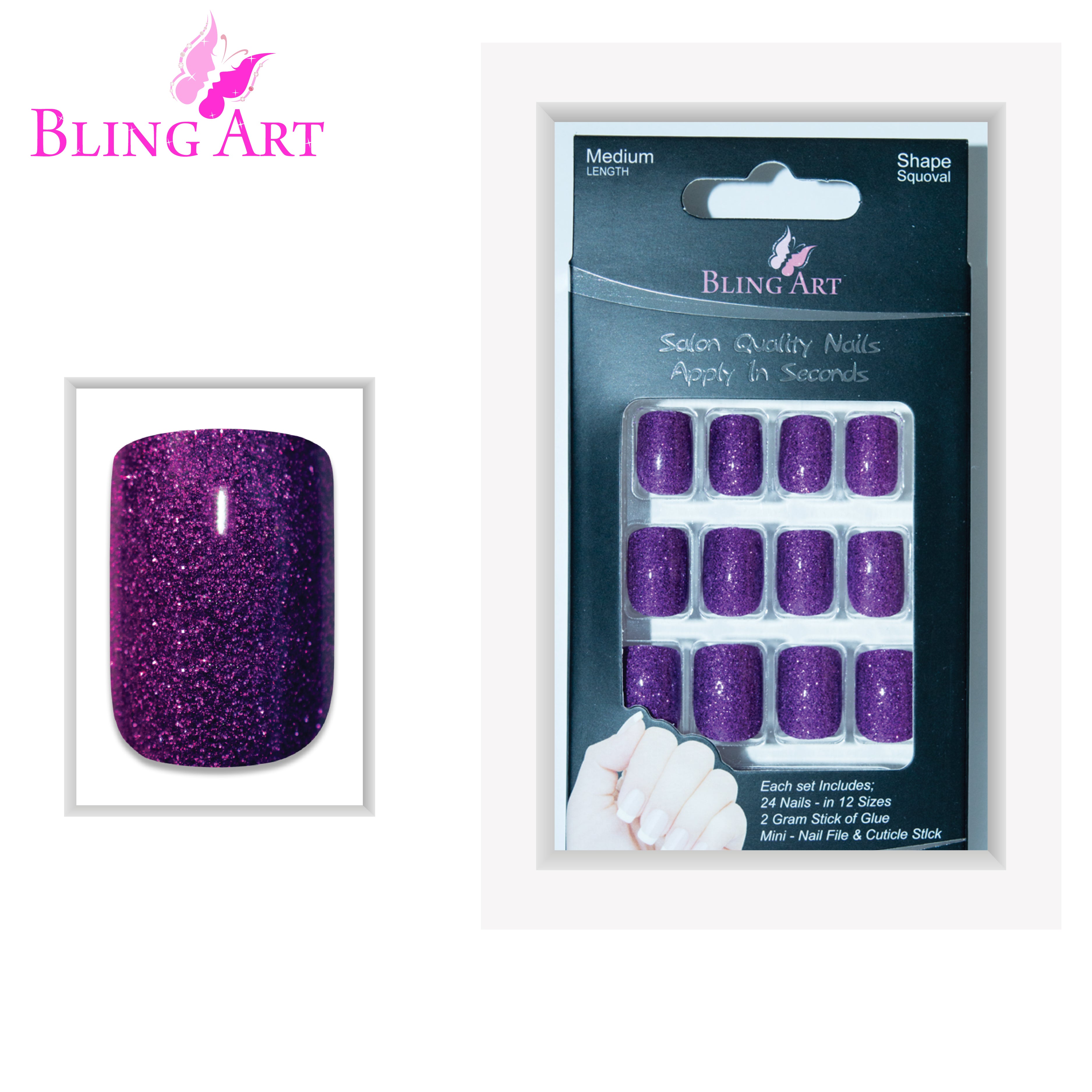 Purple gel French manicure Bling Art press-on nails — additional product view showing the aubergine gel finish.