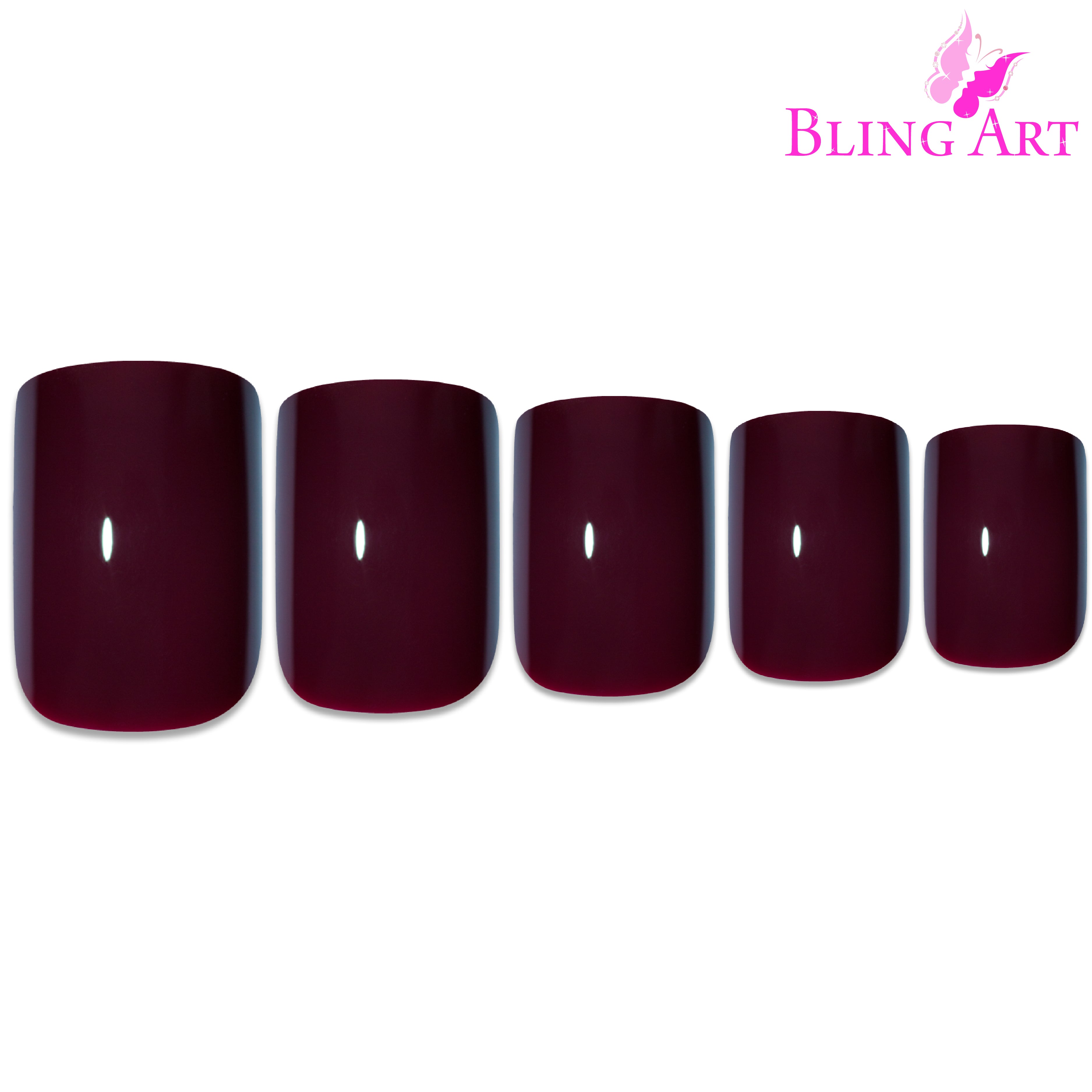 Brown Red French manicure Bling Art press-on nails — lifestyle context shot showing the warm cherry-brown French finish.