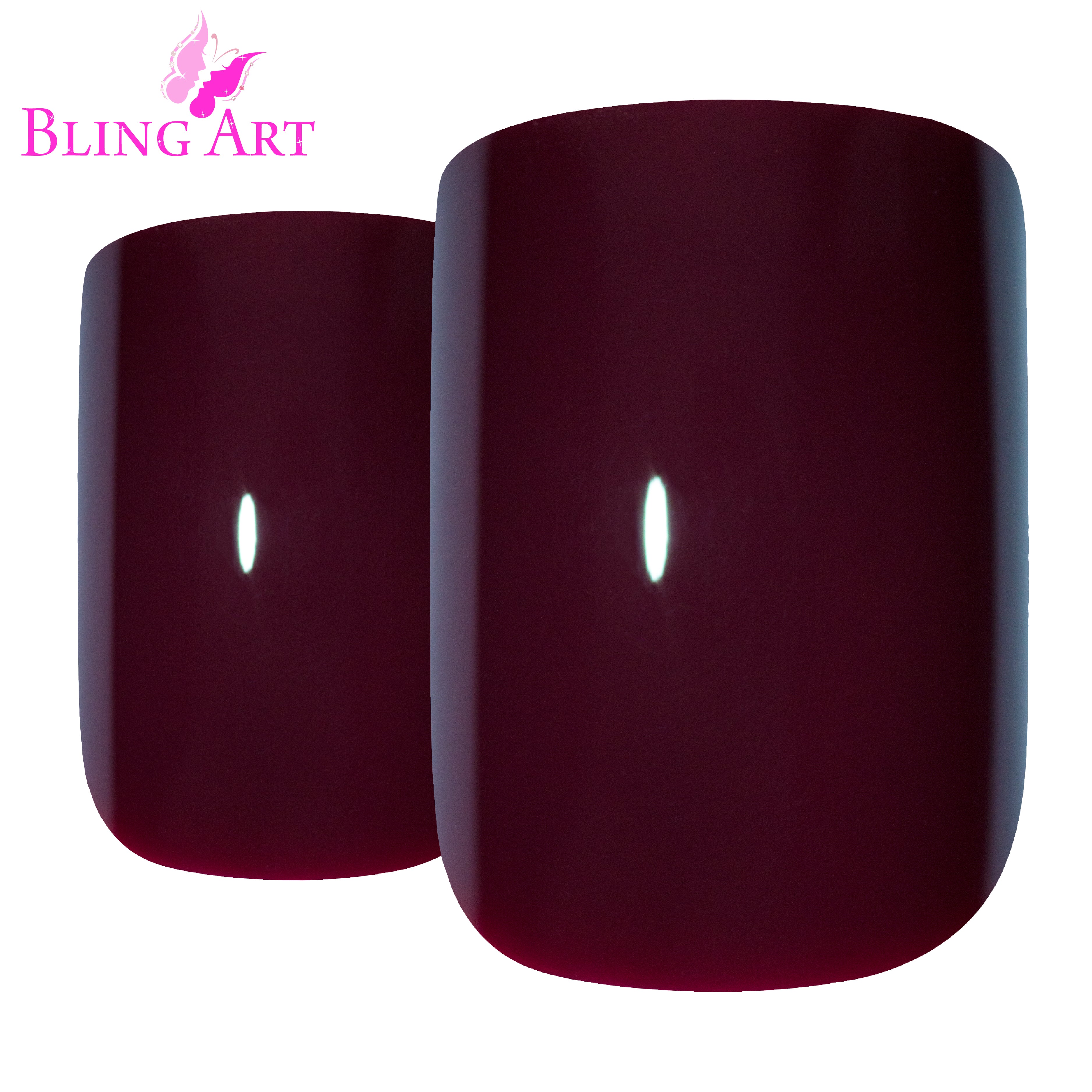 Brown Red French manicure Bling Art press-on nails — alternative angle revealing the French tip definition.