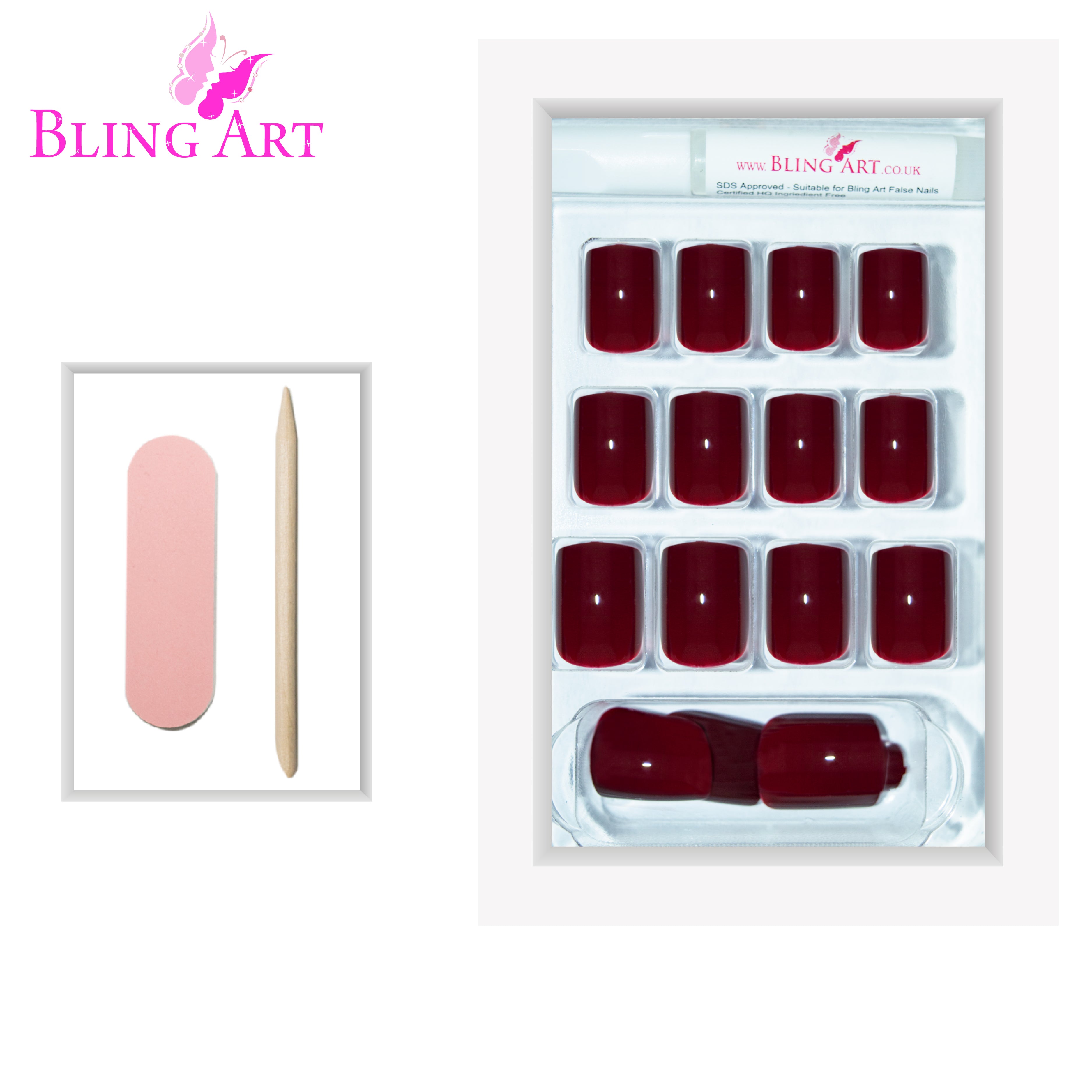 Brown Red French manicure Bling Art press-on nails — additional product view showing the warm autumnal French tip silhouette.