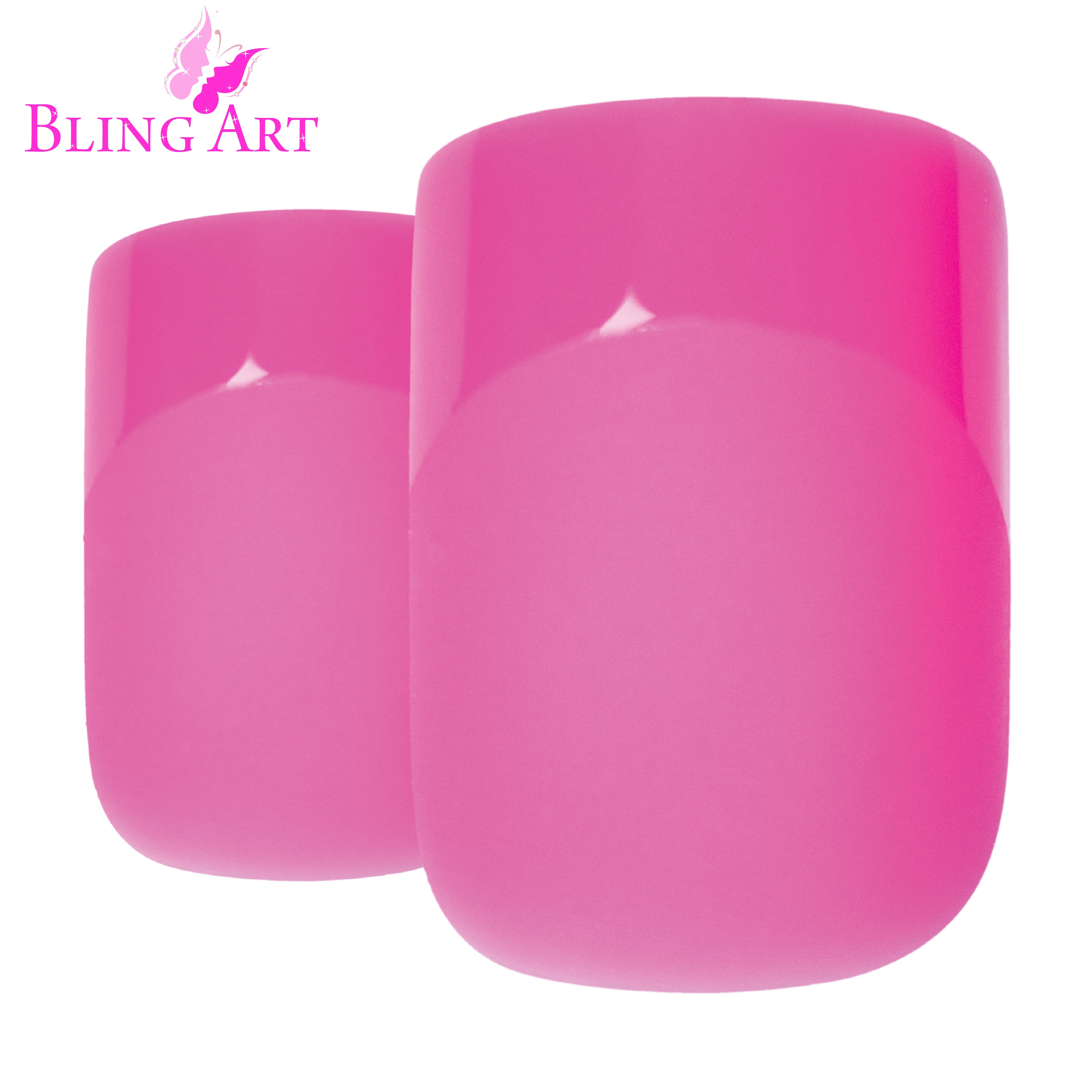 Pink matte French manicure Bling Art press-on nails — worn-hand close-up showing the blush-pink matte French tip on medium-length tips.