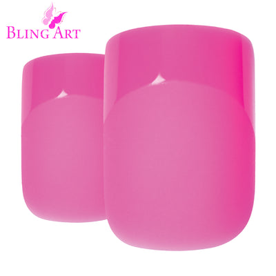 Pink matte French manicure Bling Art press-on nails — worn-hand close-up showing the blush-pink matte French tip on medium-length tips.