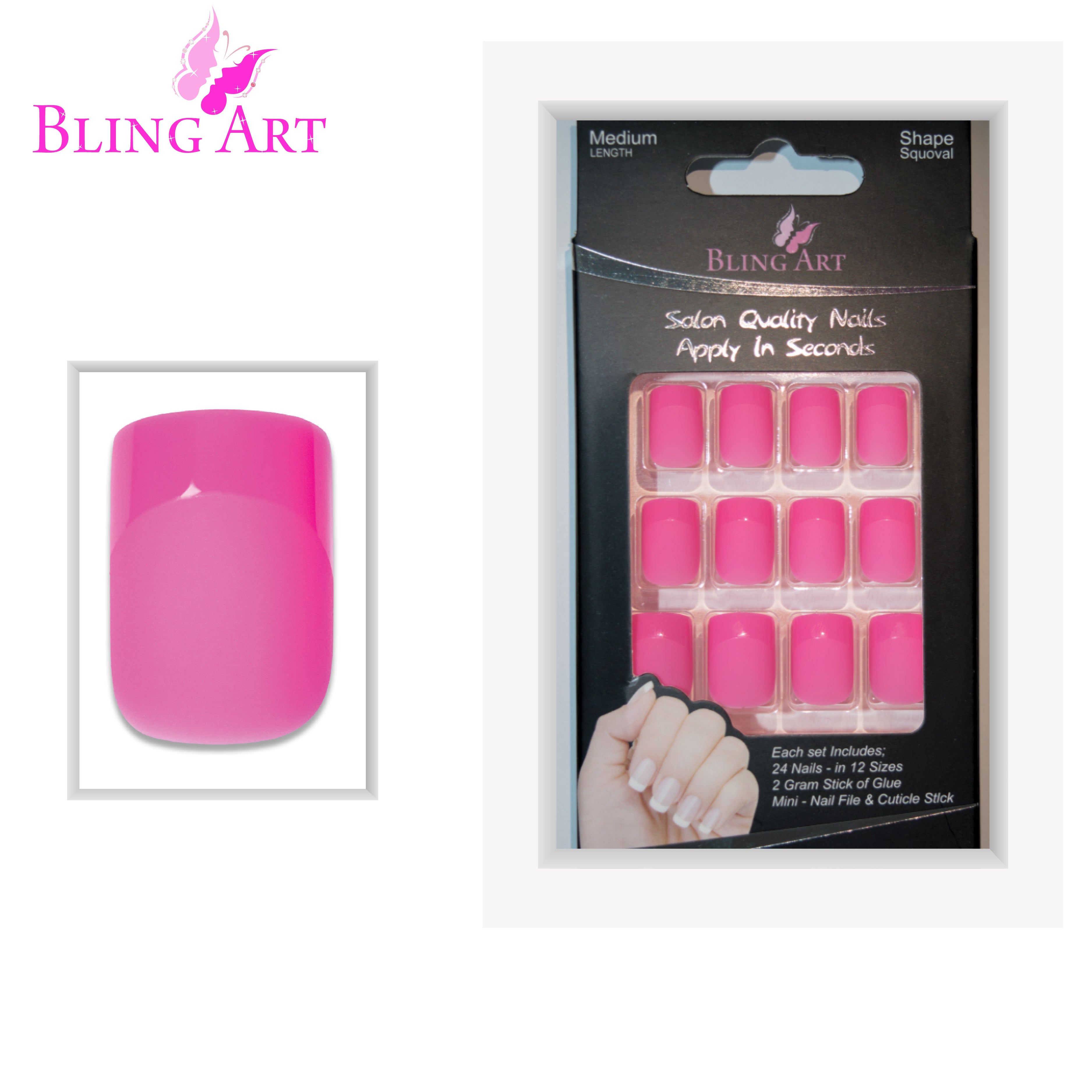 Pink matte French manicure Bling Art press-on nails — alternative angle revealing the matte French tip definition.