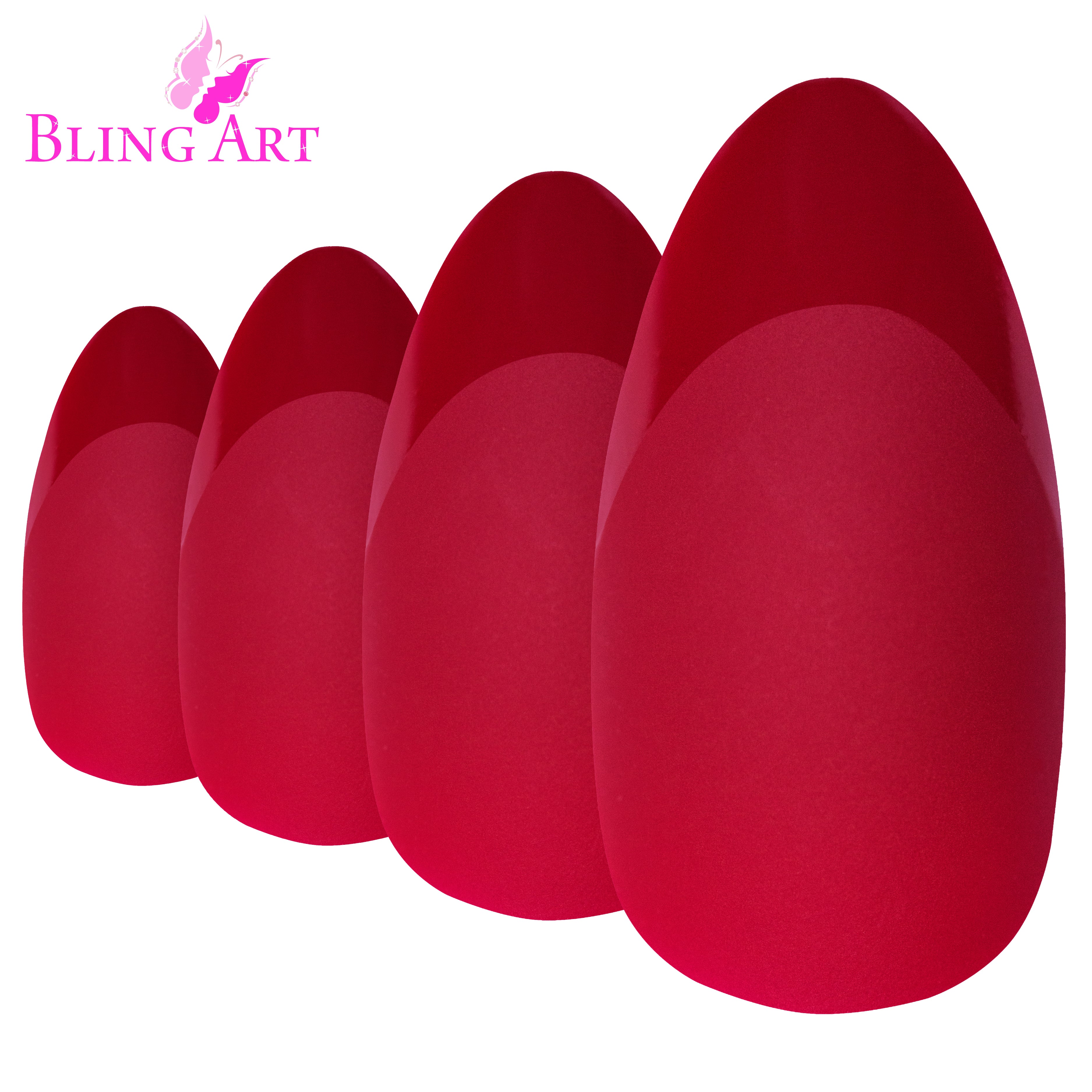 Red matte almond stiletto Bling Art press-on nails — additional product view showing the crimson matte long tip silhouette.
