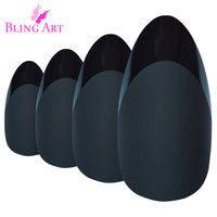 False Nails Bling Art Black Matte Almond Stiletto Long Fake Acrylic Tips almond false nails by Bling Art