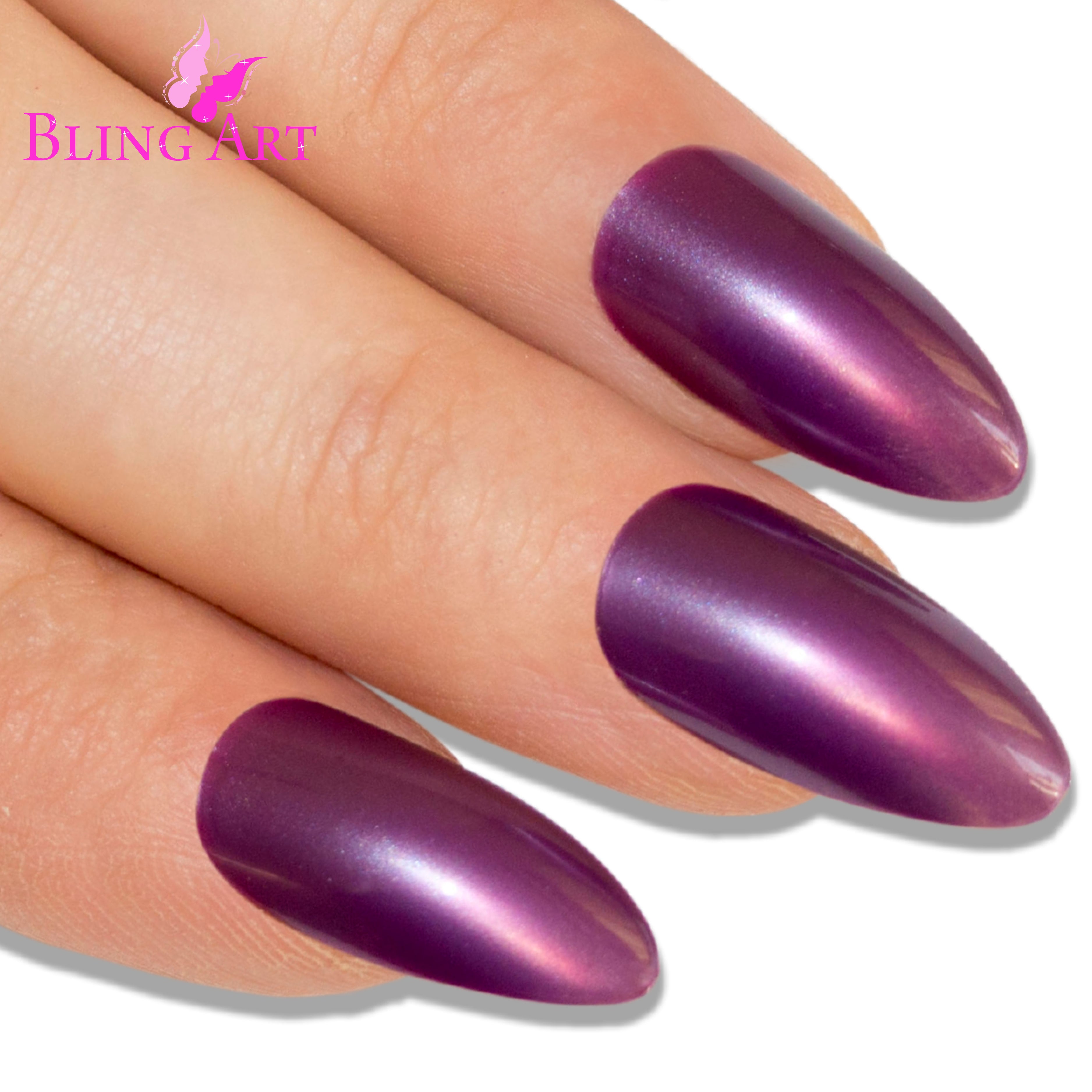 False Nails by Bling Art Purple Polished Almond Stiletto Long Fake Acrylic Tips