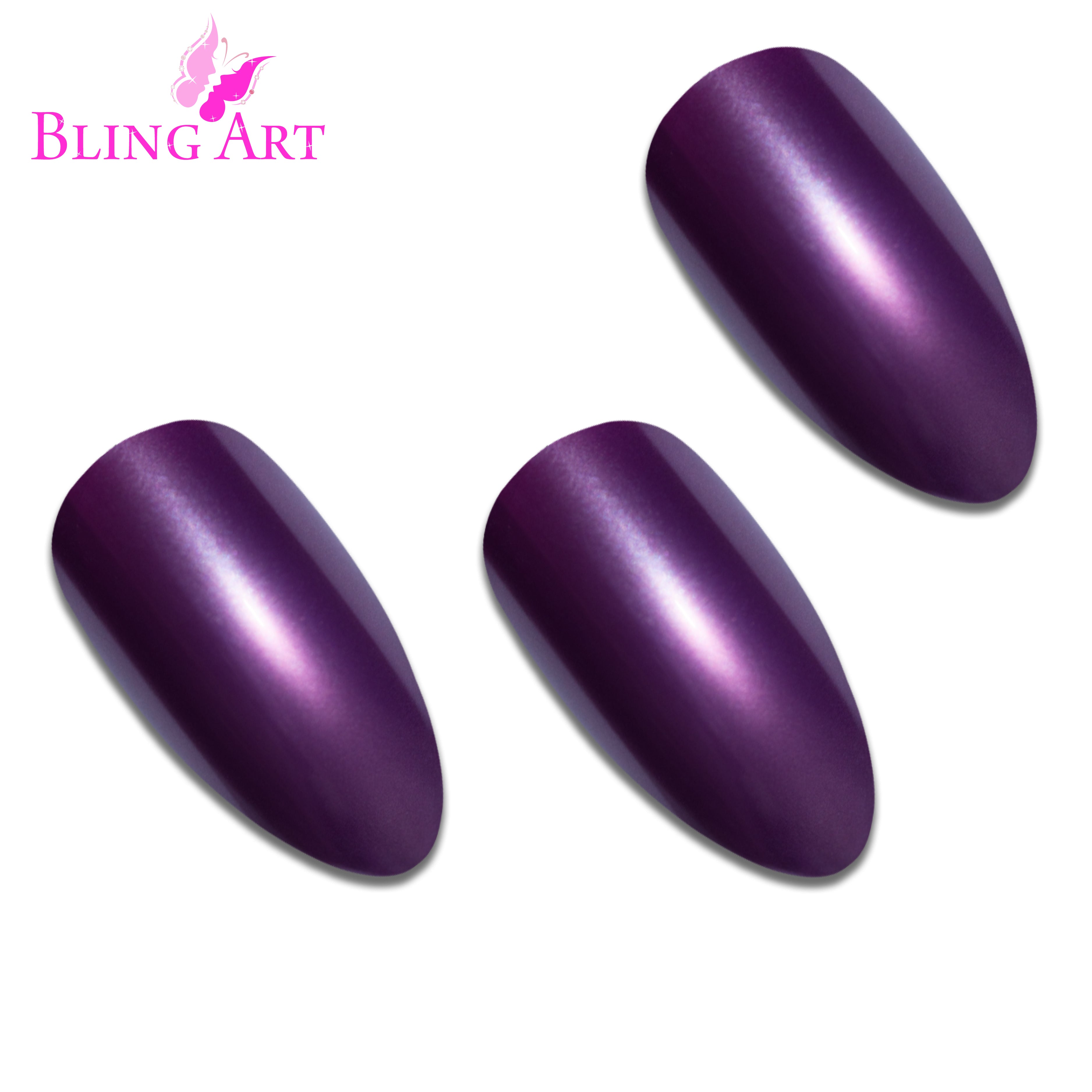 False Nails by Bling Art Purple Polished Almond Stiletto Long Fake Acrylic Tips