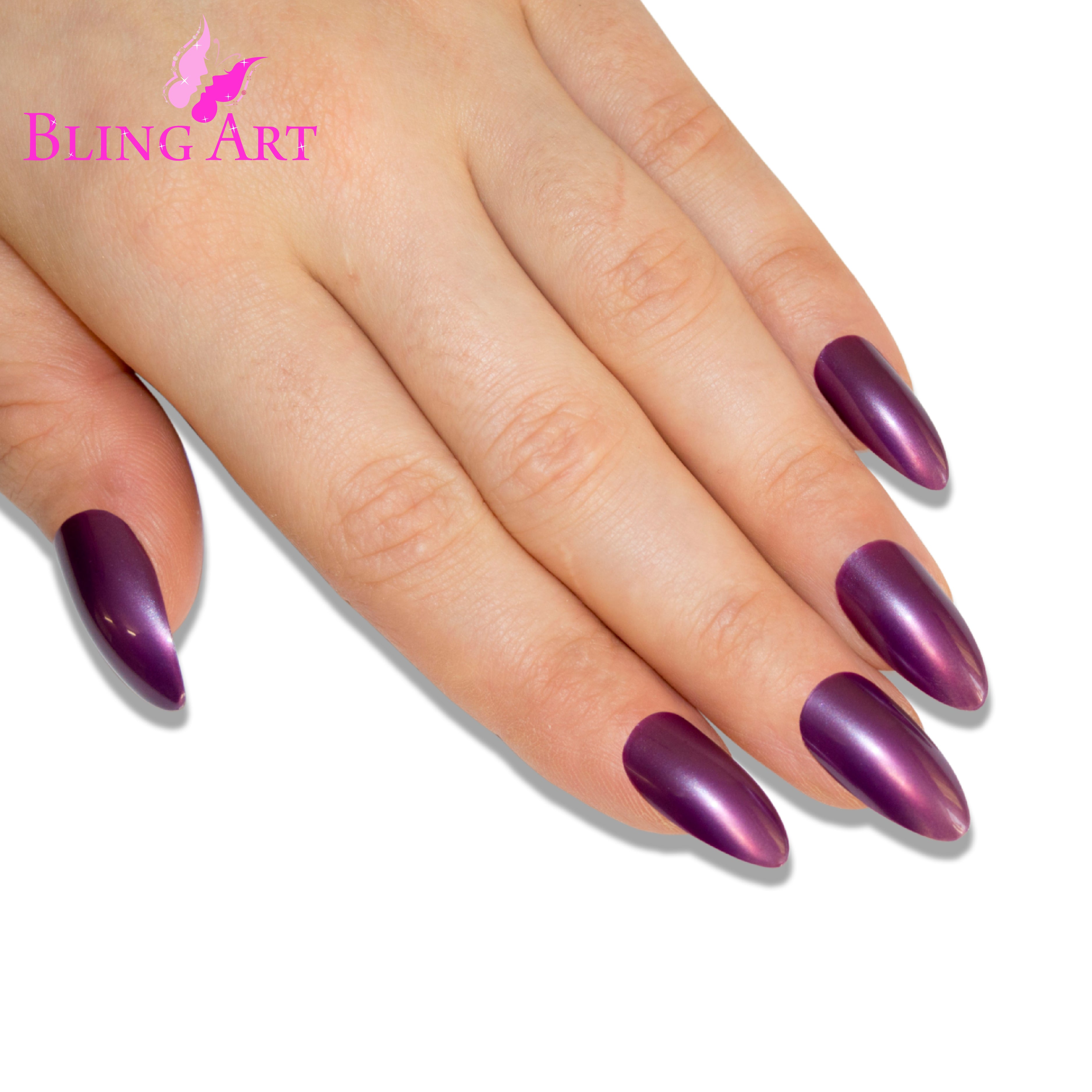 False Nails by Bling Art Purple Polished Almond Stiletto Long Fake Acrylic Tips