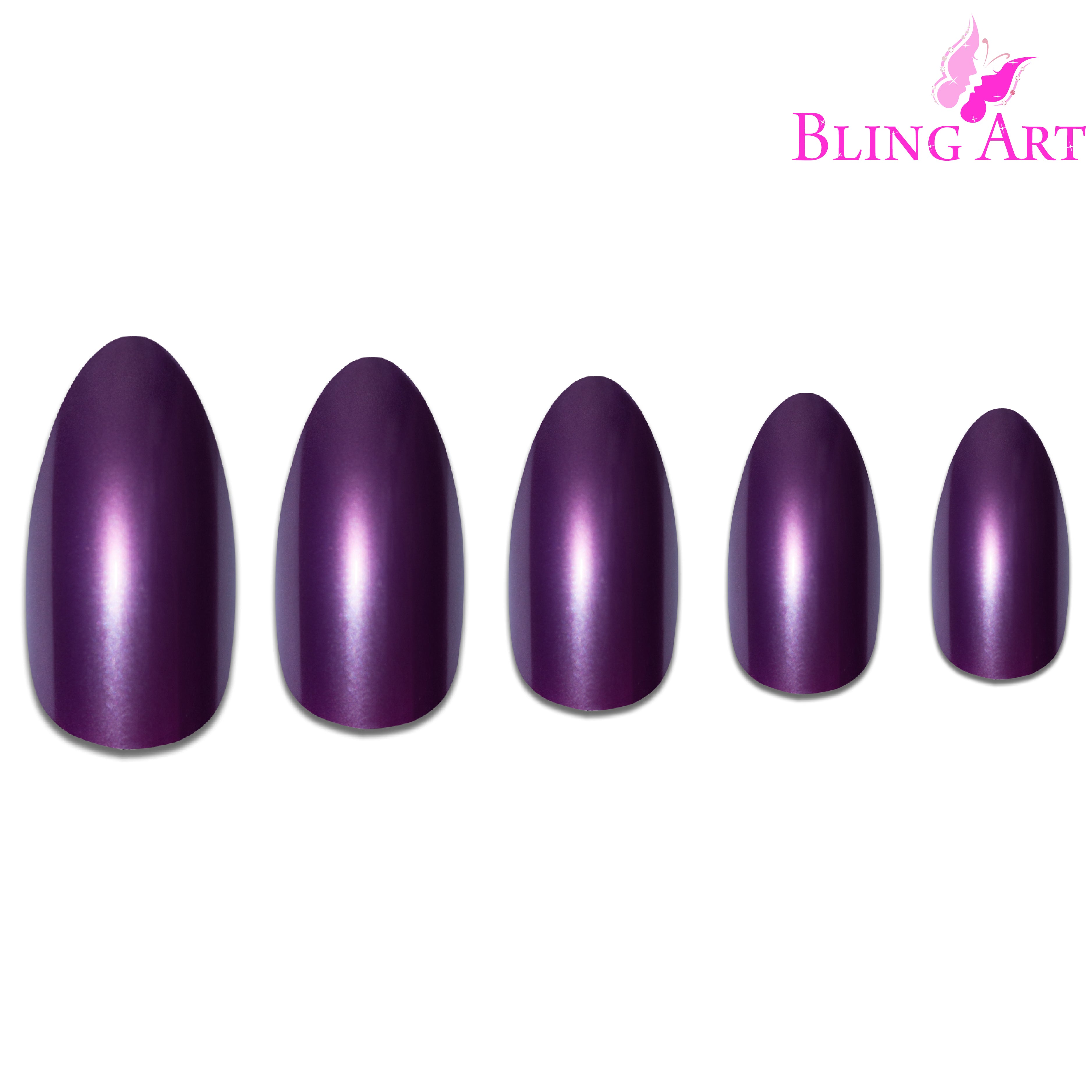False Nails by Bling Art Purple Polished Almond Stiletto Long Fake Acrylic Tips