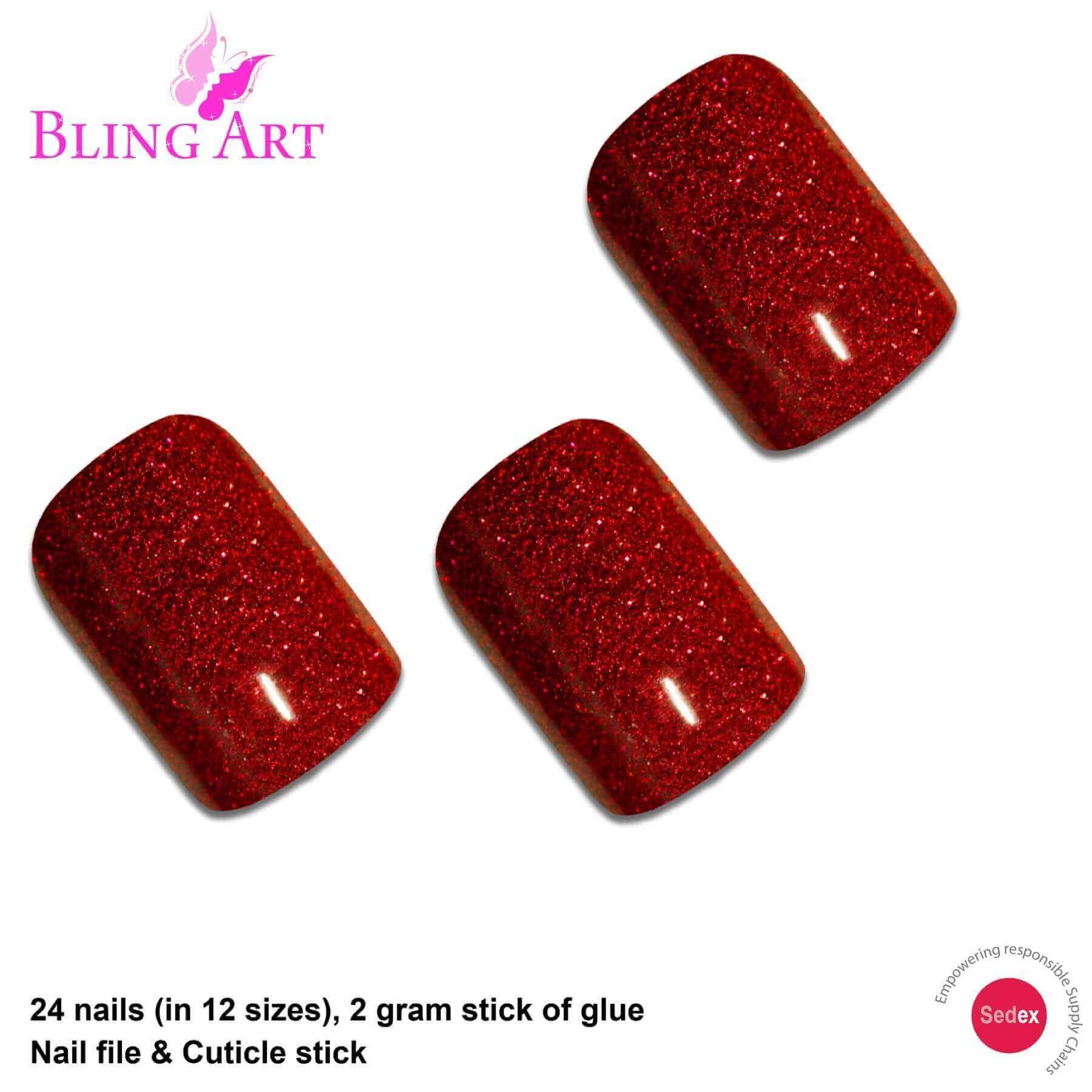 False Nails by Bling Art Red Gel French Manicure Fake Medium Tips with Glue