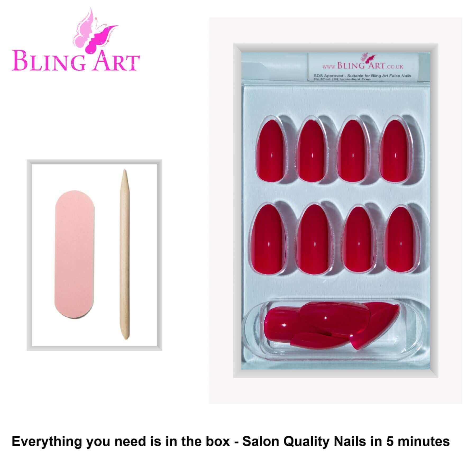 Multipack - False Nails Bling Art Red Polished Almond Stiletto Long Fake Acrylic Tips & Glue