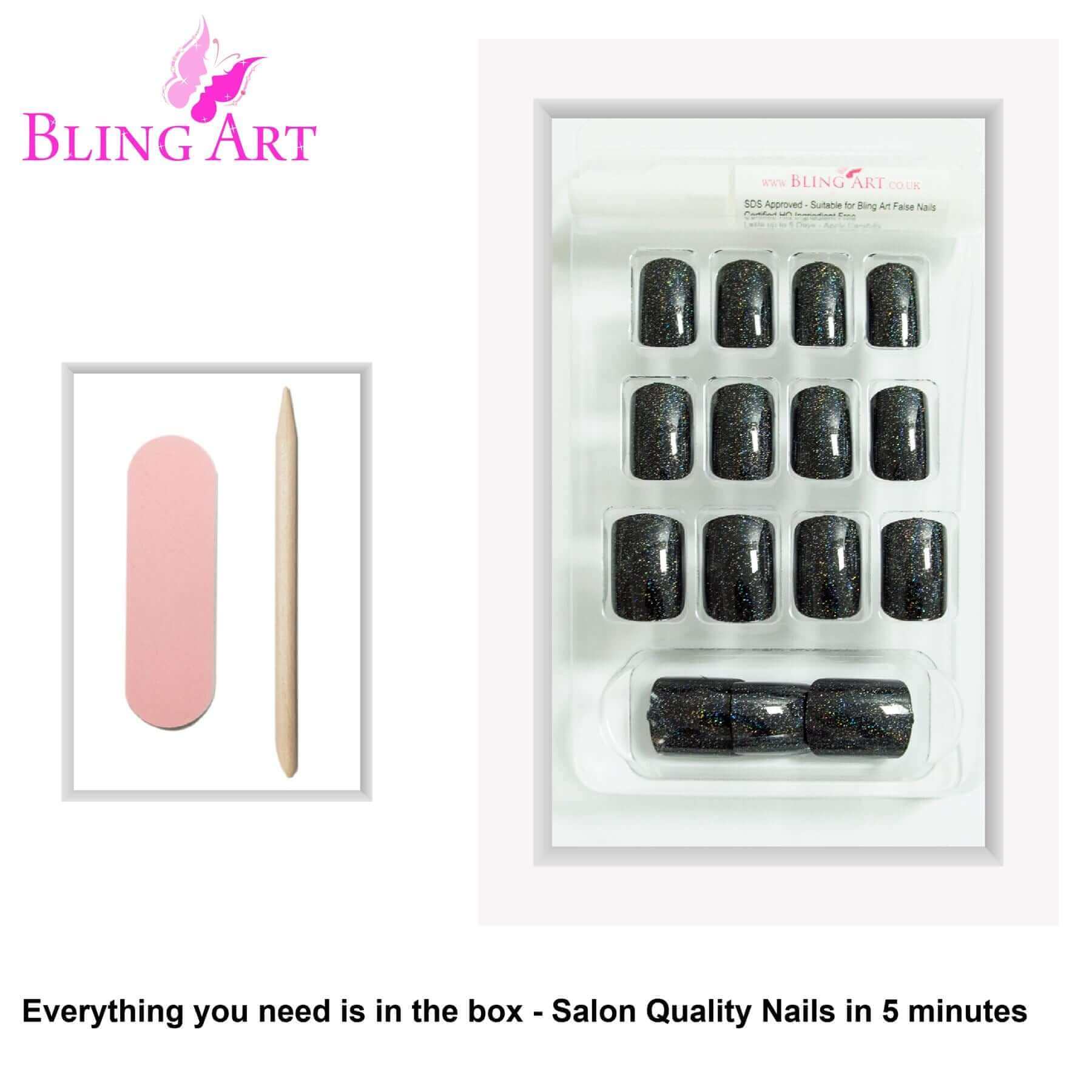 False Nails by Bling Art Black Gel French Squoval 24 Fake Medium Acrylic Tips
