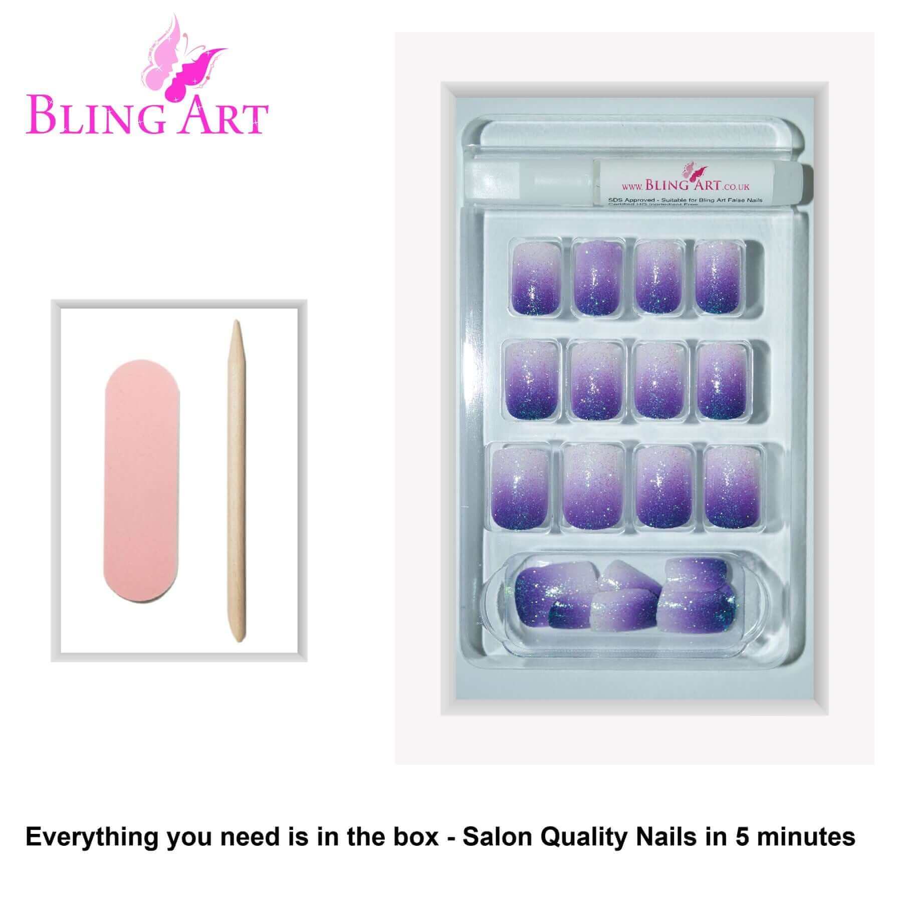 False Nails by Bling Art Purple Gel Ombre French Squoval 24 Fake Medium Tips