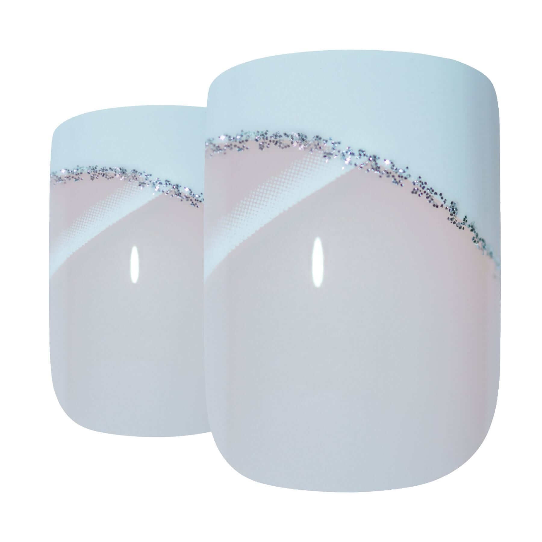 False Nails by Bling Art White Glitter French Manicure Fake Medium Tips with Glue