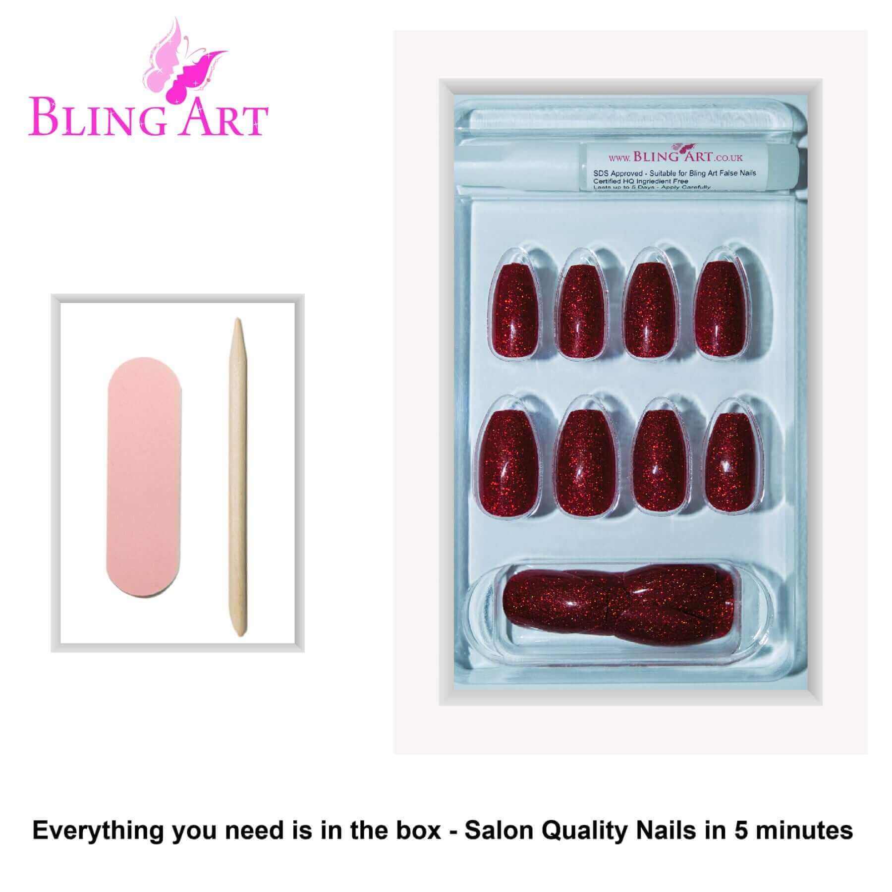 Multipack - False Nails by Bling Art Red Gel Ballerina Coffin 24 Fake Long Acrylic Nail Tips