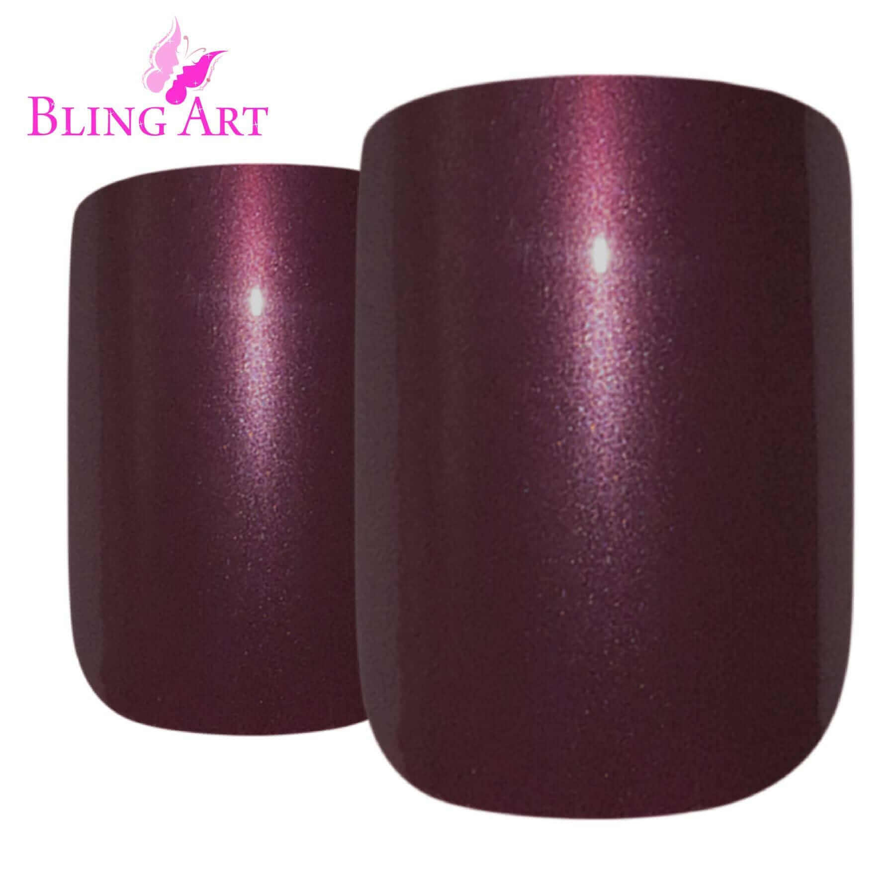 False Nails by Bling Art Brown Glitter French Squoval Fake Medium Acrylic Tips