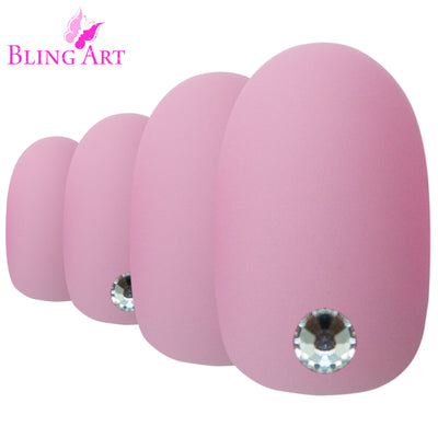Soft blush pink matte-finish oval-shaped press-on false nails by Bling Art — feminine everyday charm for summer, date nights, and casual wear · smooth velvet matte texture · medium-length oval tips · 24 nails per set with adhesive · designed in Yorkshire