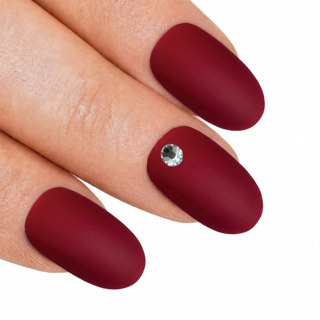 False Nails by Bling Art Red Matte Oval Medium Fake Acrylic 24 Tips