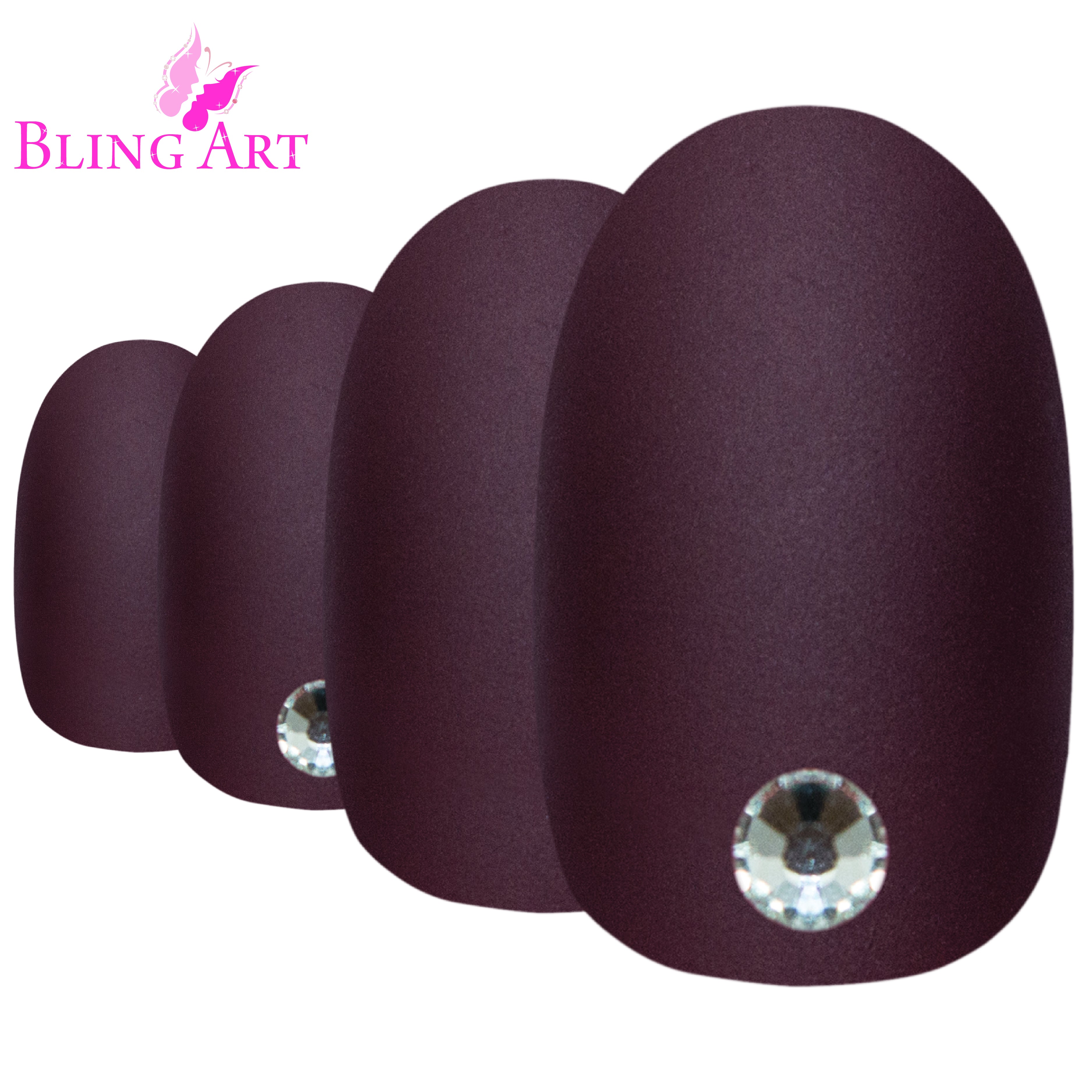 Red Brown matte oval Bling Art press-on nails — additional product view showing the oval silhouette and warm chestnut matte surface.