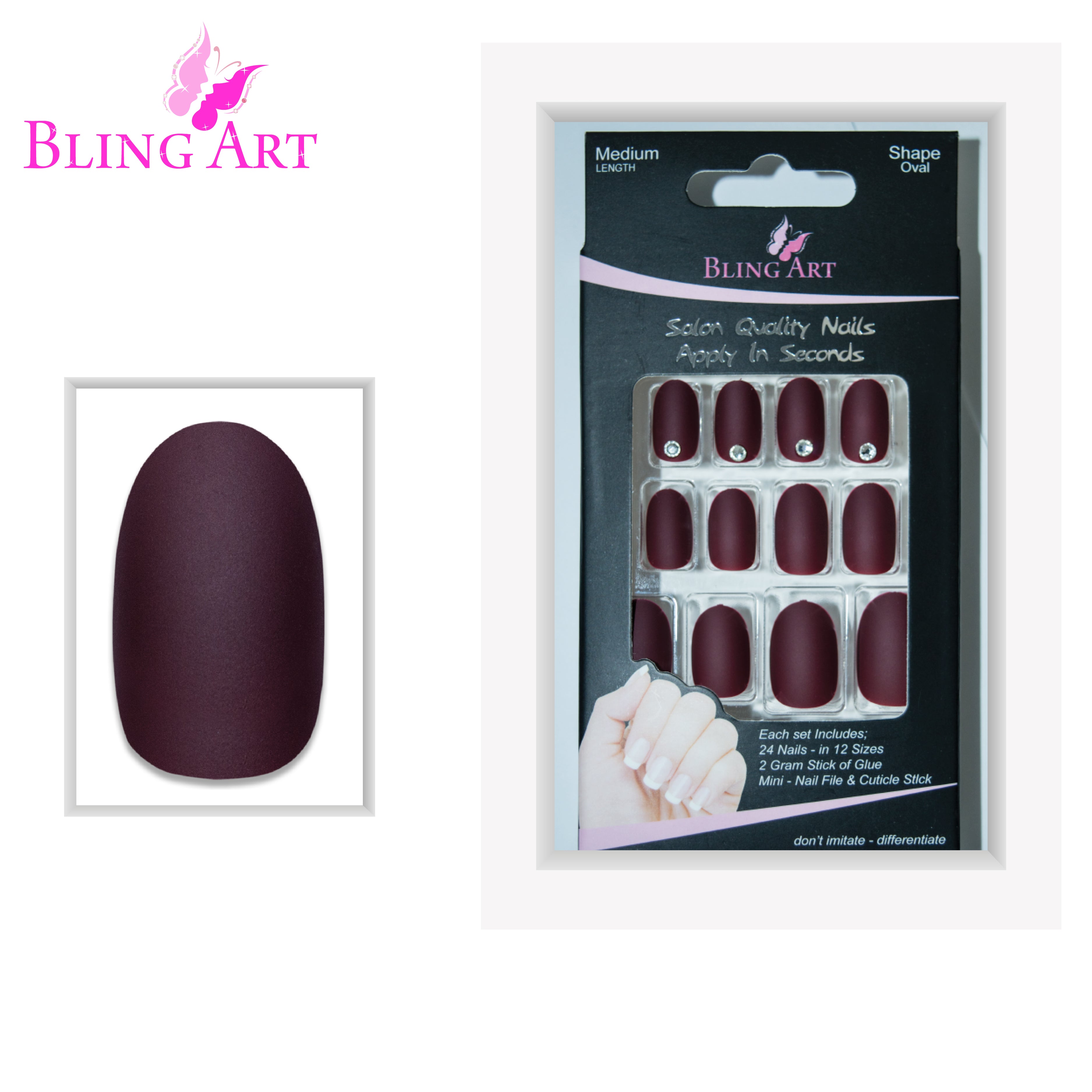 Red Brown matte oval Bling Art press-on nails — lifestyle context shot in autumnal seasonal setting, salon-quality velvet matte finish.