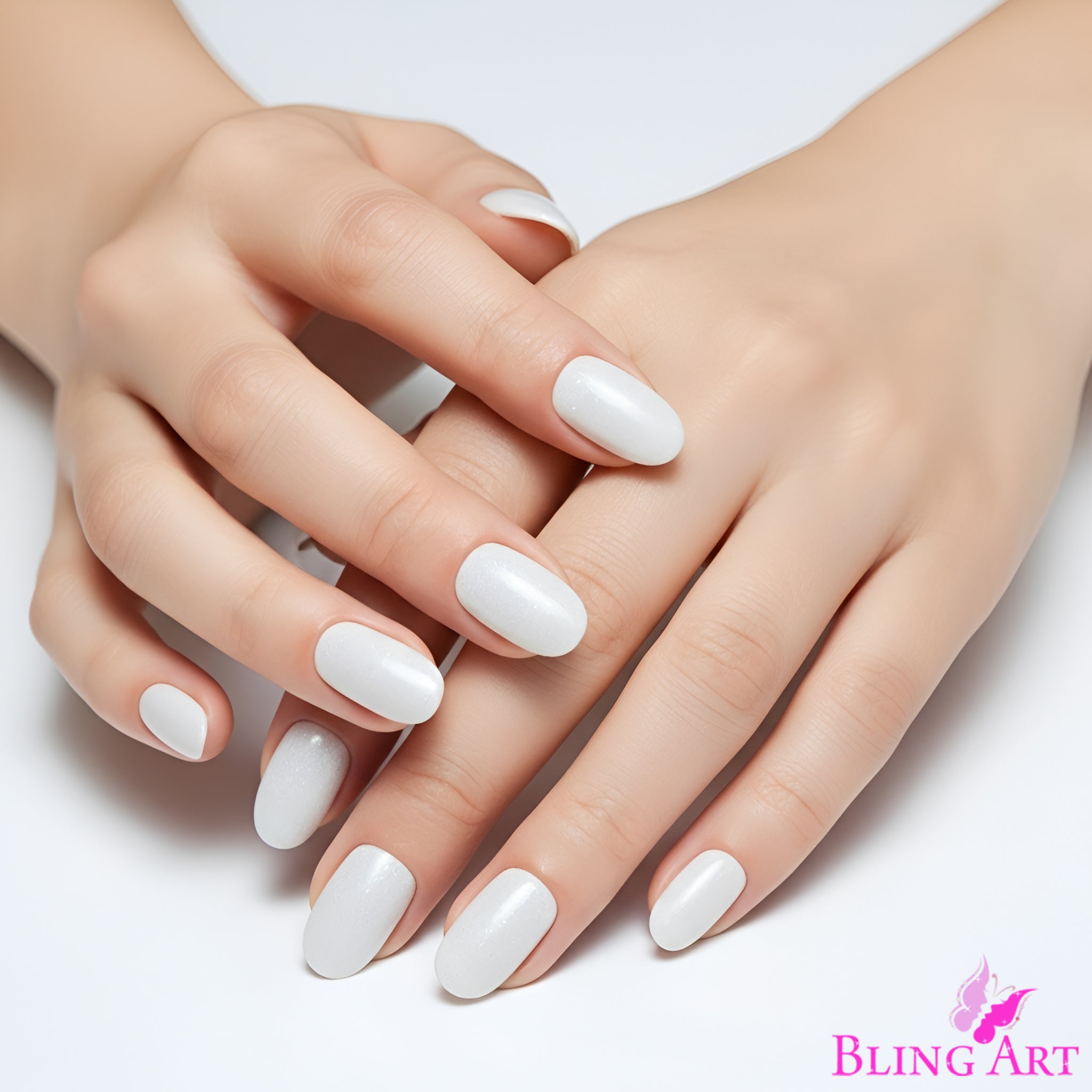 False Nails by Bling Art White Gel Oval Medium Fake Acrylic 24 Tips with Glue