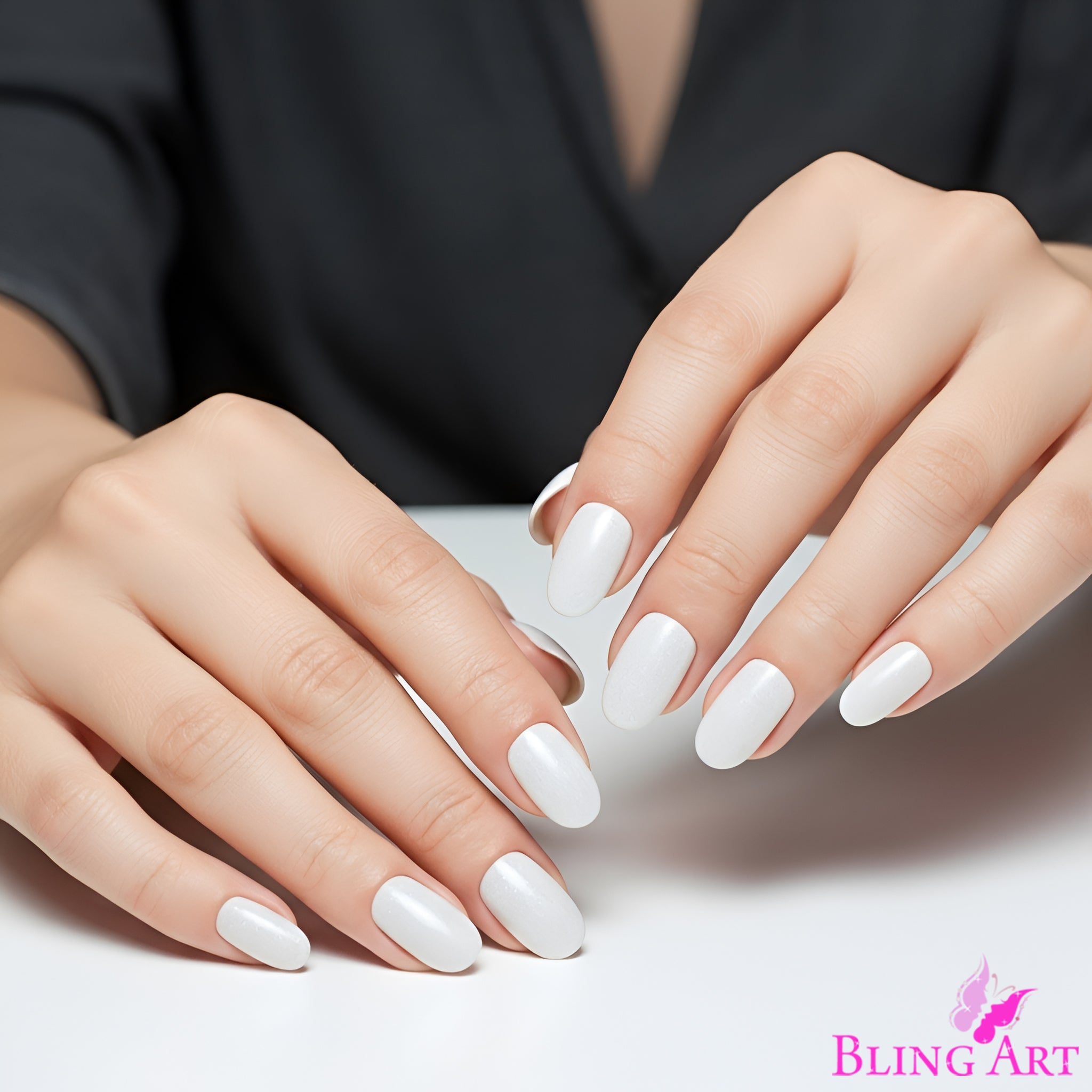 False Nails by Bling Art White Gel Oval Medium Fake Acrylic 24 Tips with Glue