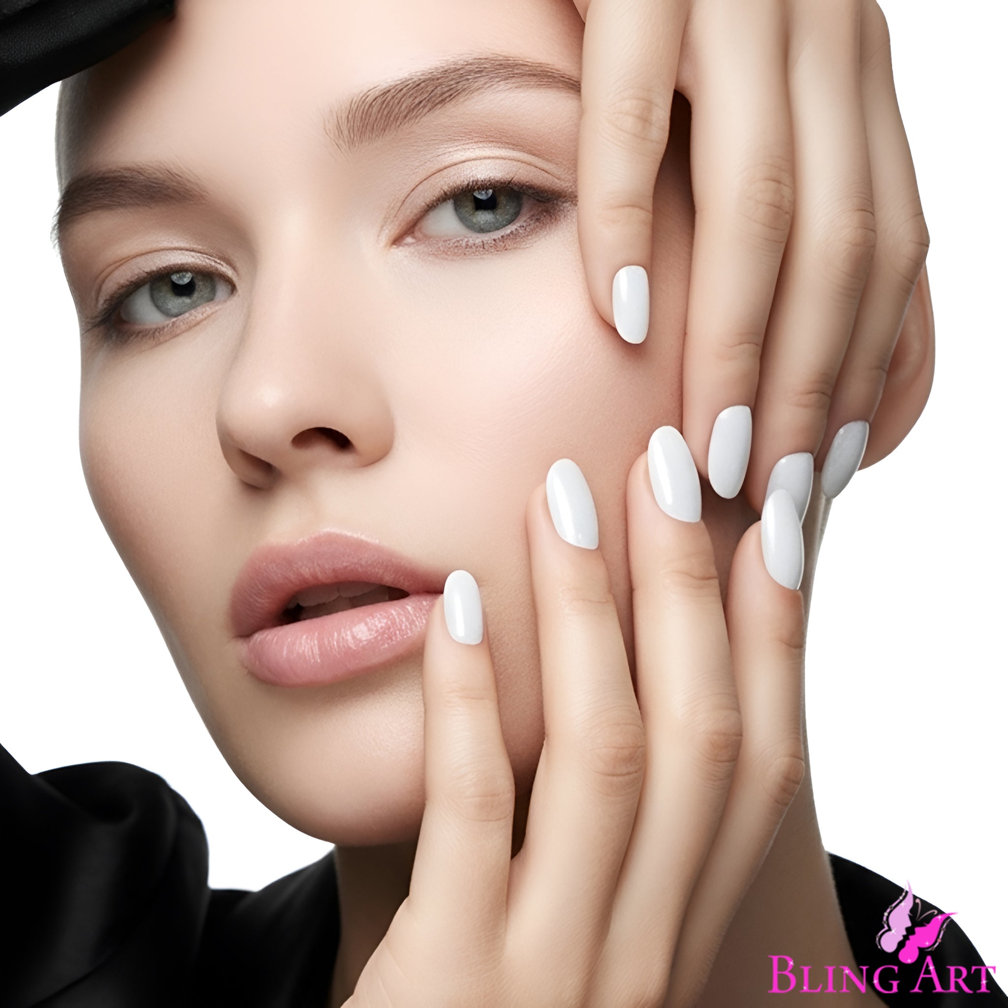 False Nails by Bling Art White Gel Oval Medium Fake Acrylic 24 Tips with Glue