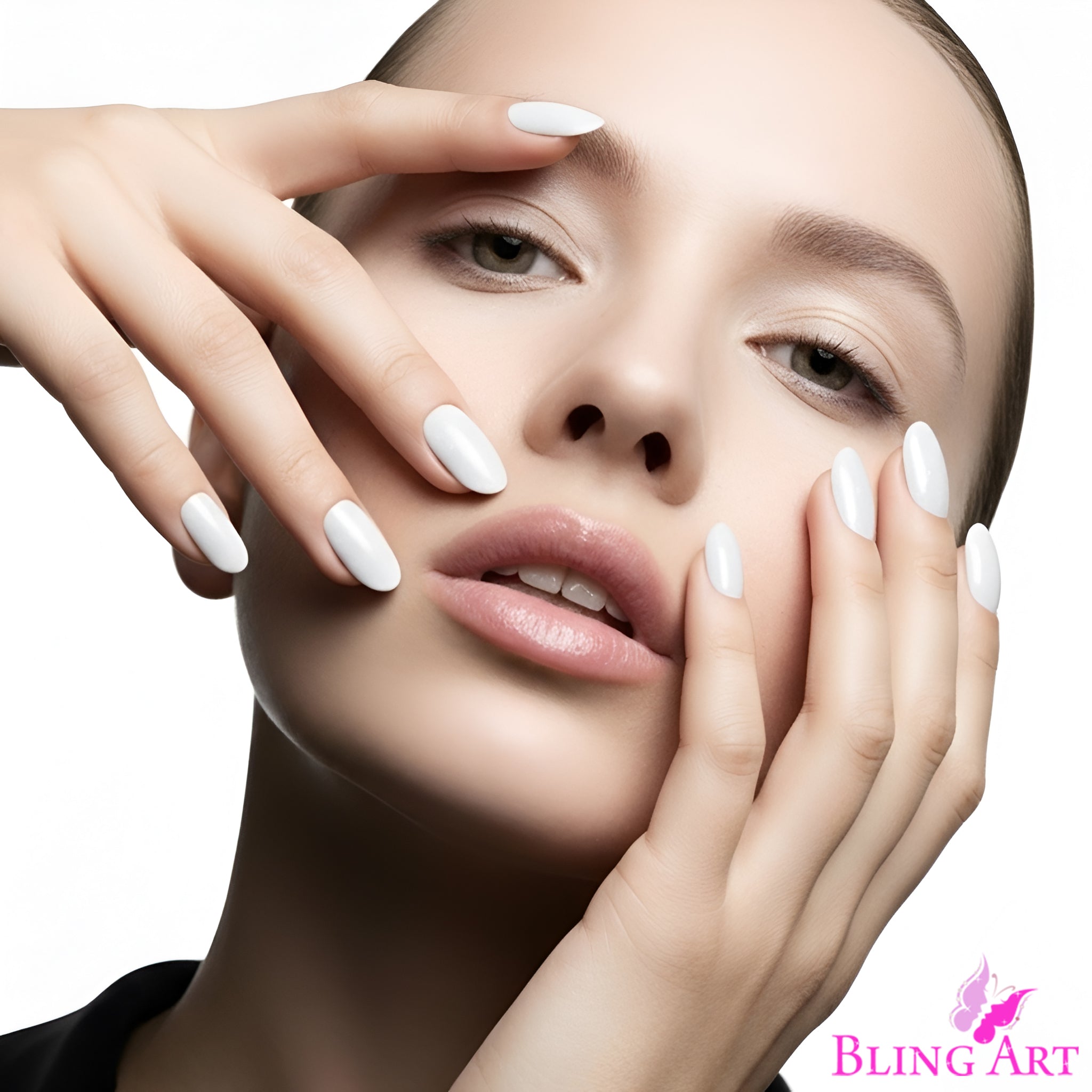 False Nails by Bling Art White Gel Oval Medium Fake Acrylic 24 Tips with Glue