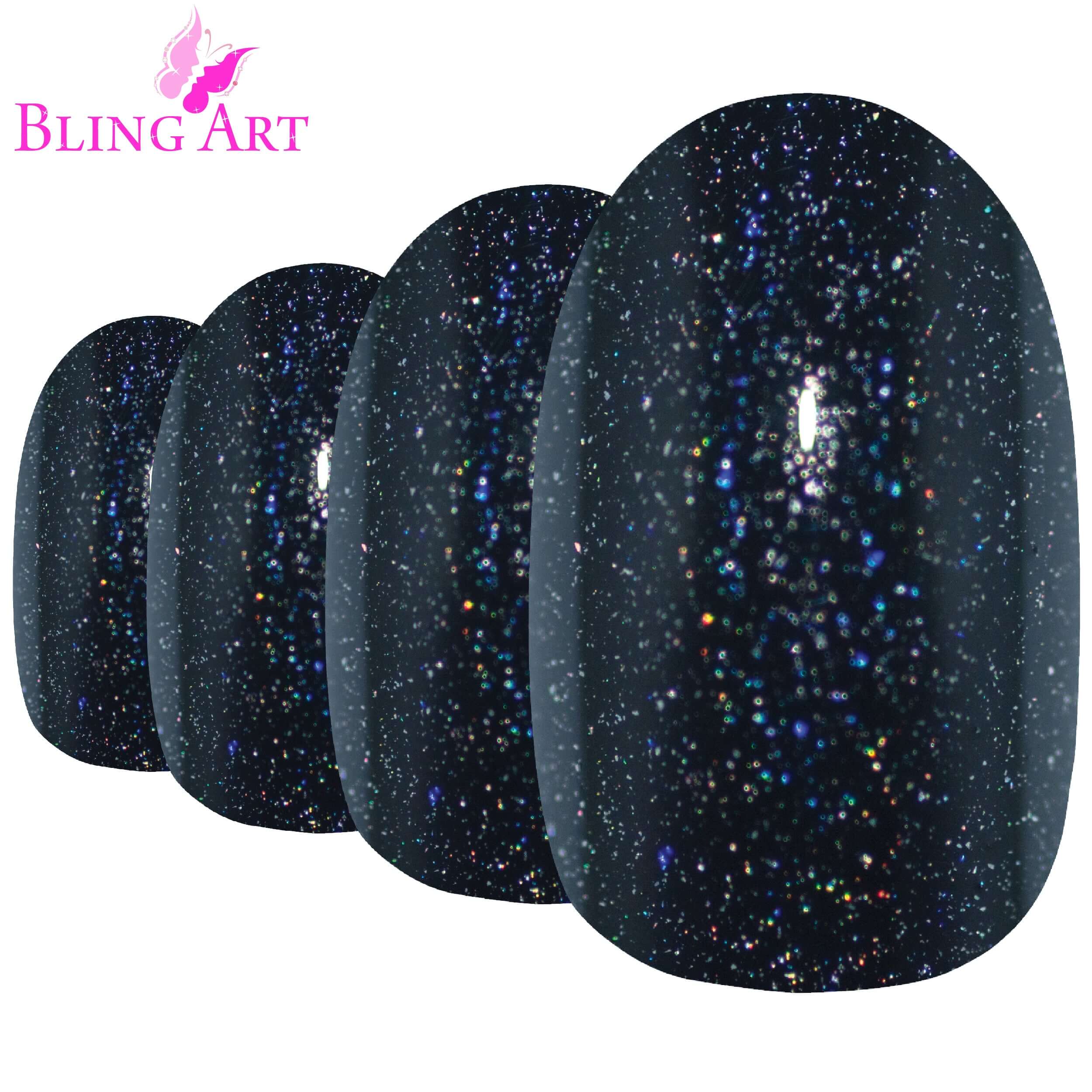 False Nails by Bling Art Black Gel Oval Medium 24 Fake Acrylic Tips